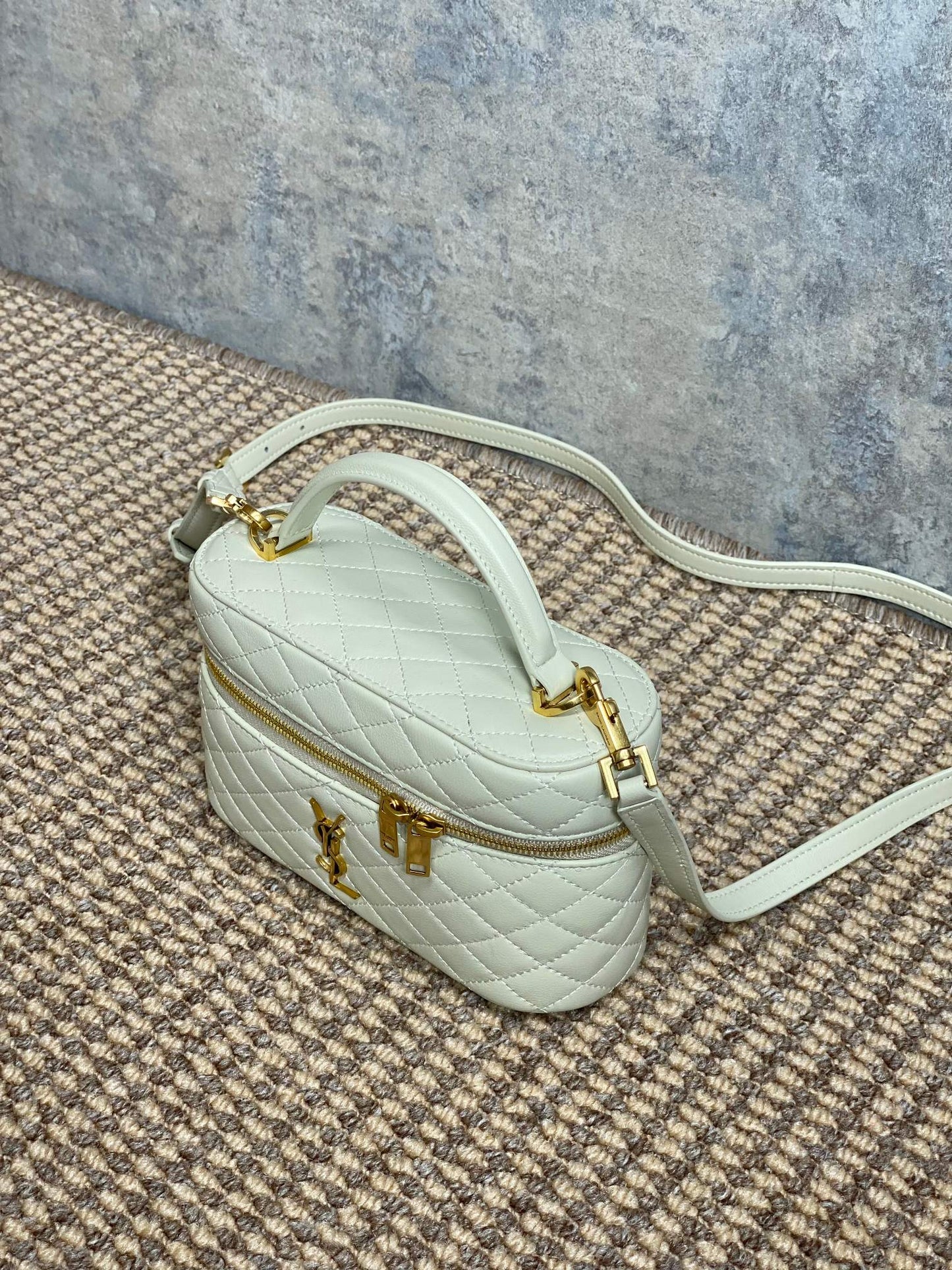 GABY MINI VANITY 18 IN IVORY WHITE LAMBSKIN GOLD HARDWARE mysite