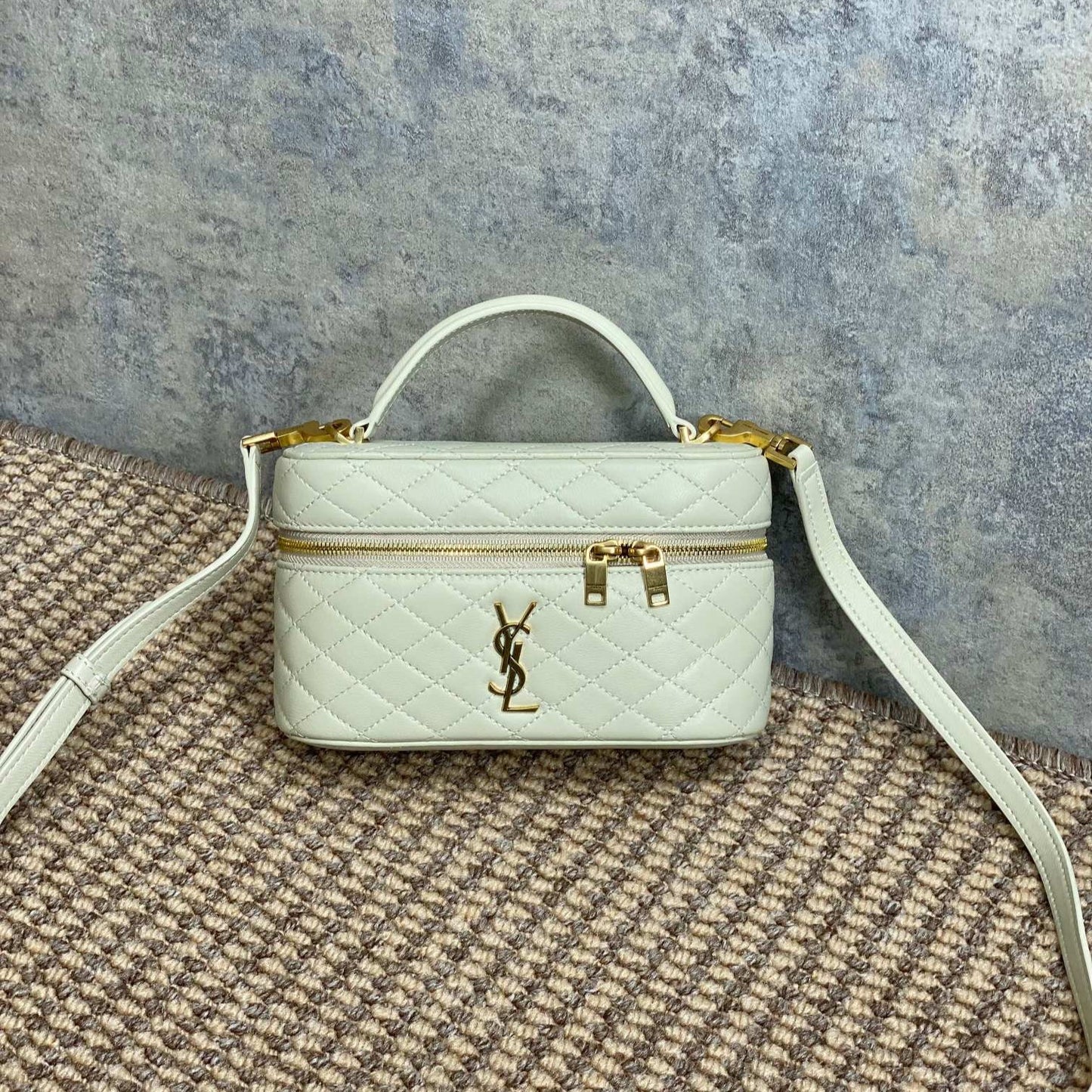 GABY MINI VANITY 18 IN IVORY WHITE LAMBSKIN GOLD HARDWARE mysite