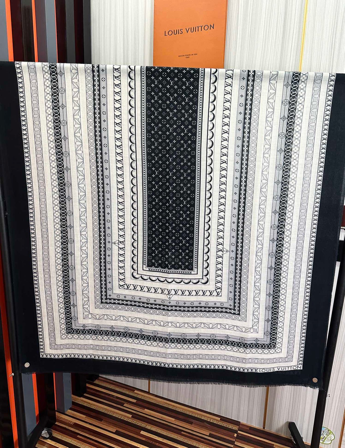 SCARF 200 CM IN BLACK MIX WHITE CASHMERE 394889 mysite