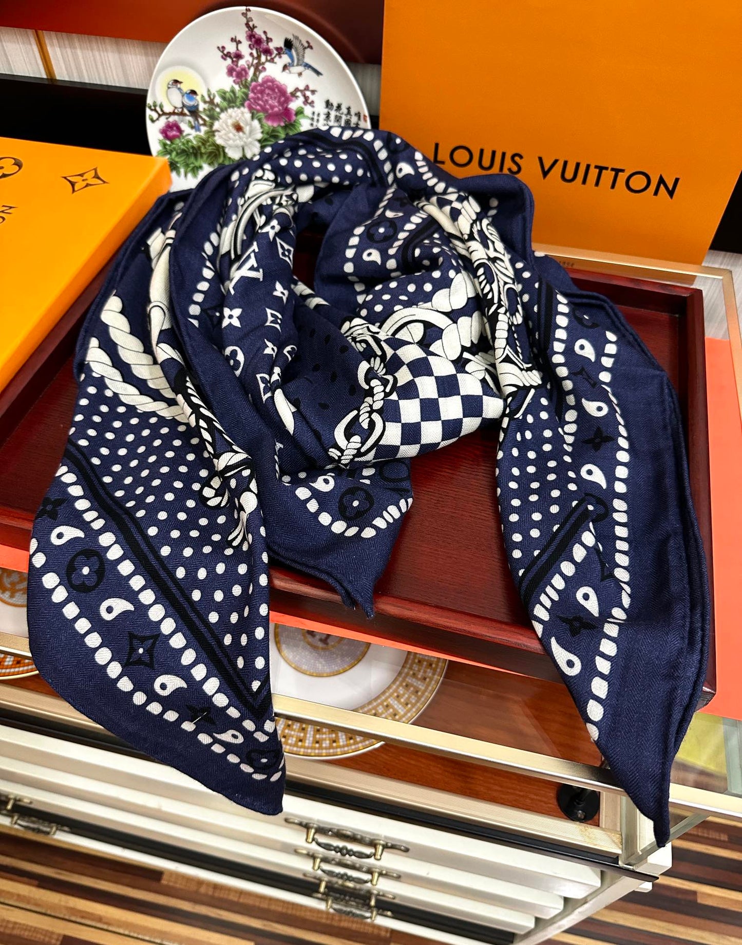 SAILOR BANDANA SQUARE IN MARINE BLUE SILK SCARF 140 CM mysite