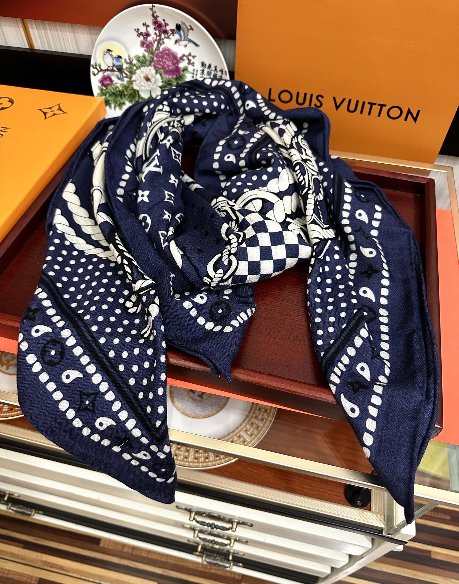 SAILOR BANDANA SQUARE IN MARINE BLUE SILK SCARF 140 CM mysite
