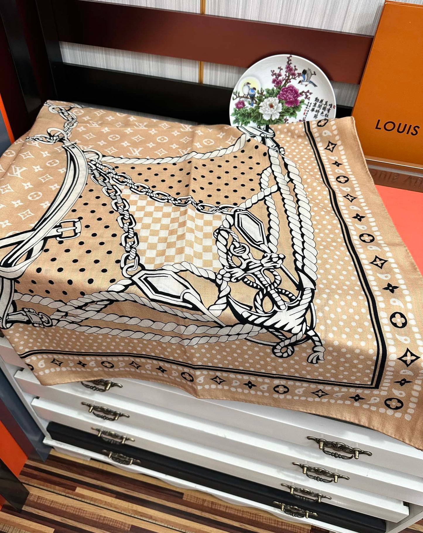 SAILOR BANDANA SQUARE IN BISQUE BEIGE SILK SCARF 140 CM mysite