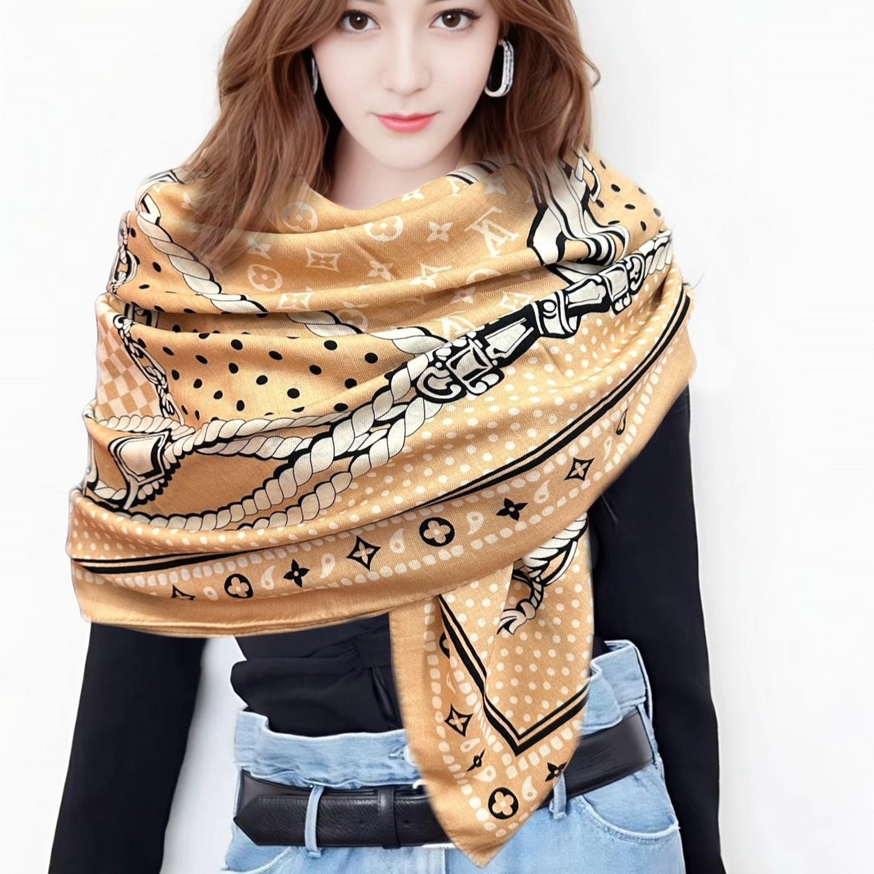 SAILOR BANDANA SQUARE IN BISQUE BEIGE SILK SCARF 140 CM mysite