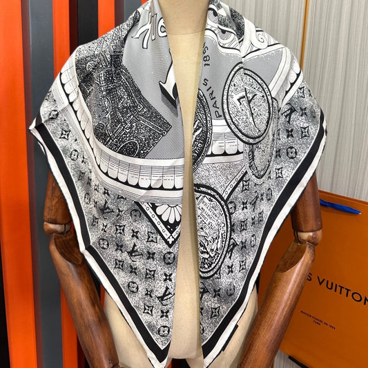 SQUARE SILK SCARF MALLES MERVEILLEUSES 90 CM BLACK MIX WHITE 399997 mysite