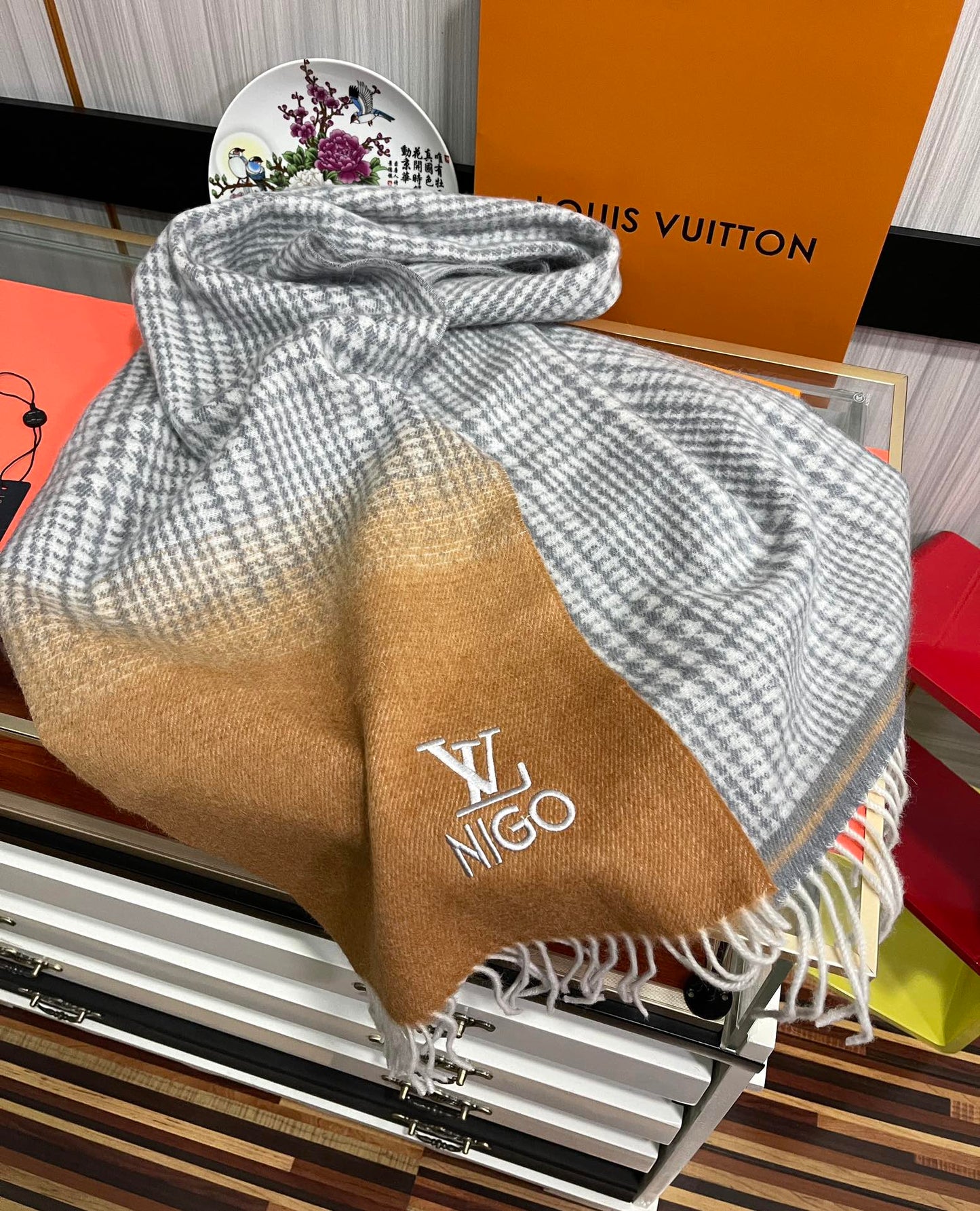 SCARF 200 CM IN BROWN MIX GREY CASHMERE 400011 mysite