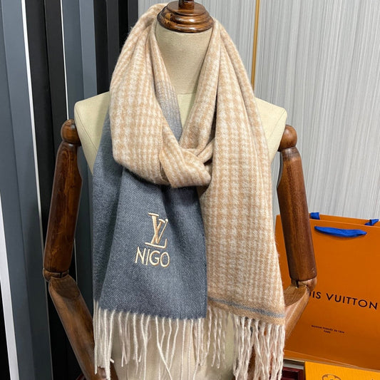 SCARF 200 CM IN BROWN MIX GREY CASHMERE 400012 mysite