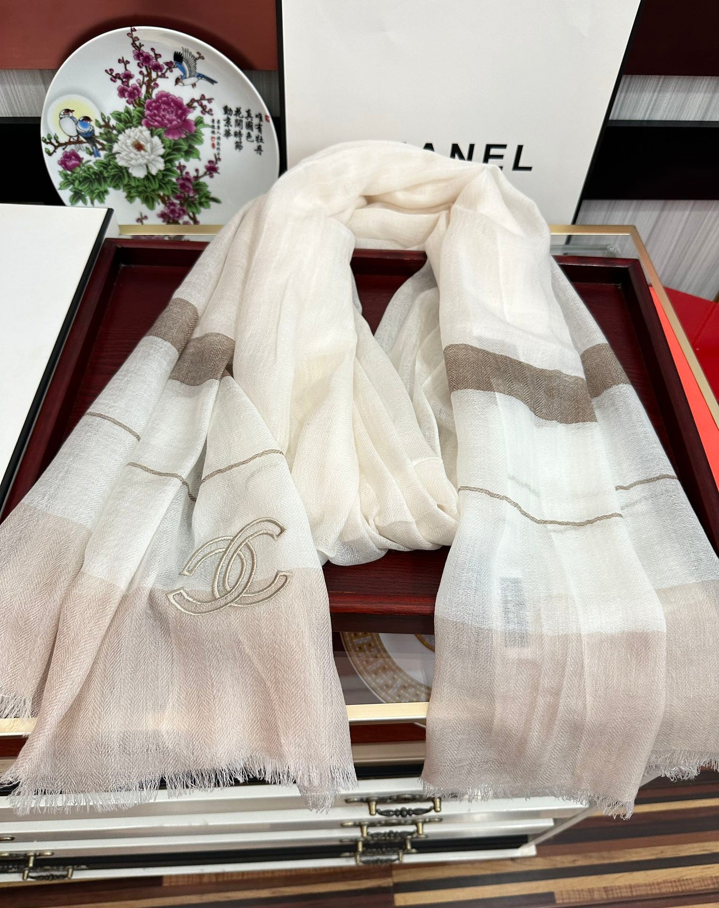 SCARF 200 CM IN TAN BEIGE SILK AND CASHMERE 400024 mysite