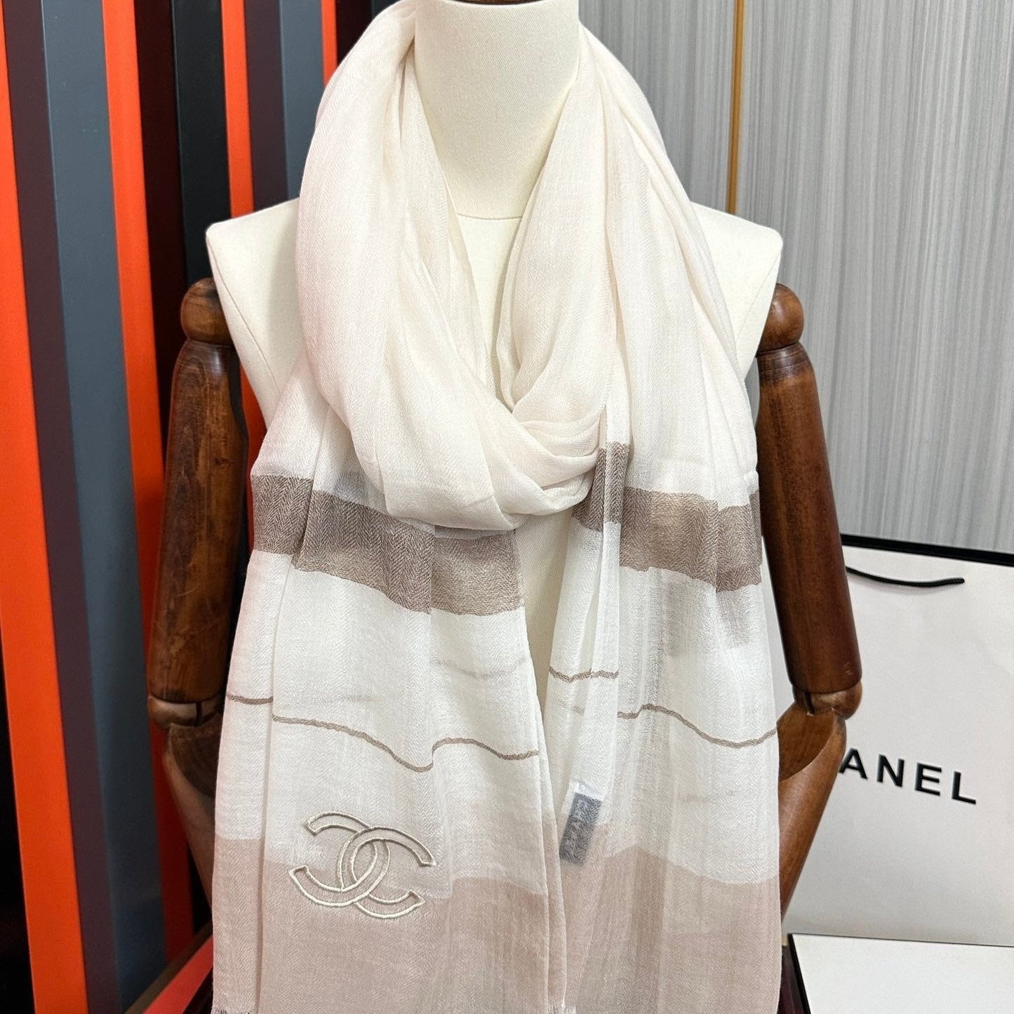 SCARF 200 CM IN TAN BEIGE SILK AND CASHMERE 400024 mysite