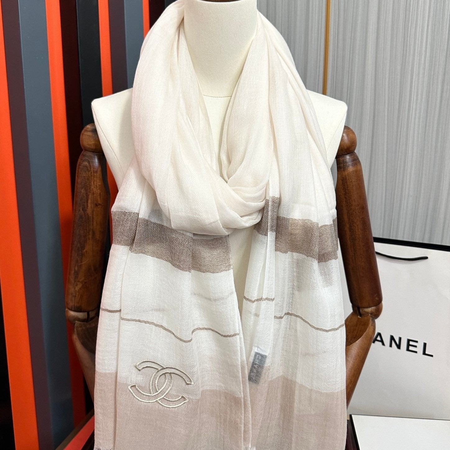 SCARF 200 CM IN TAN BEIGE SILK AND CASHMERE 400024 mysite