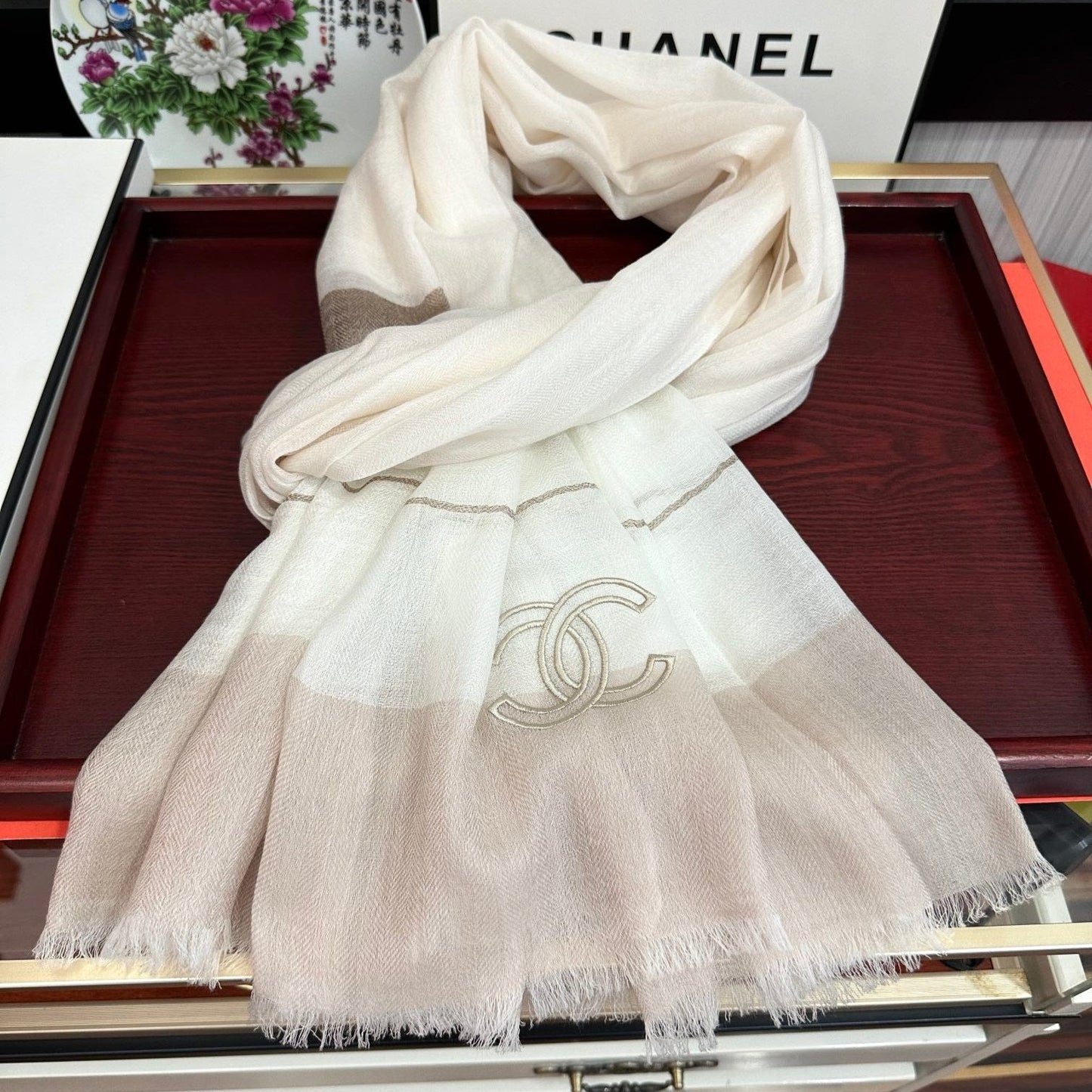 SCARF 200 CM IN TAN BEIGE SILK AND CASHMERE 400024 mysite