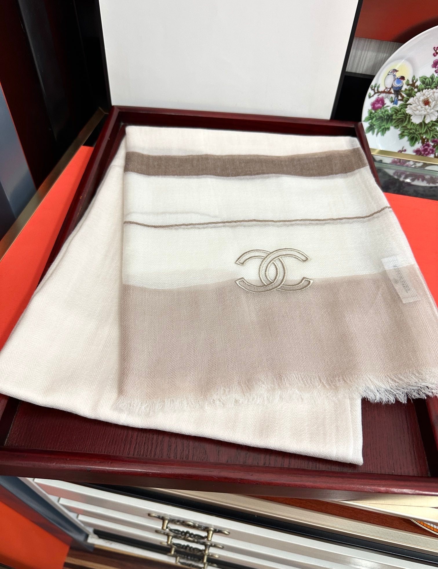 SCARF 200 CM IN TAN BEIGE SILK AND CASHMERE 400024 mysite