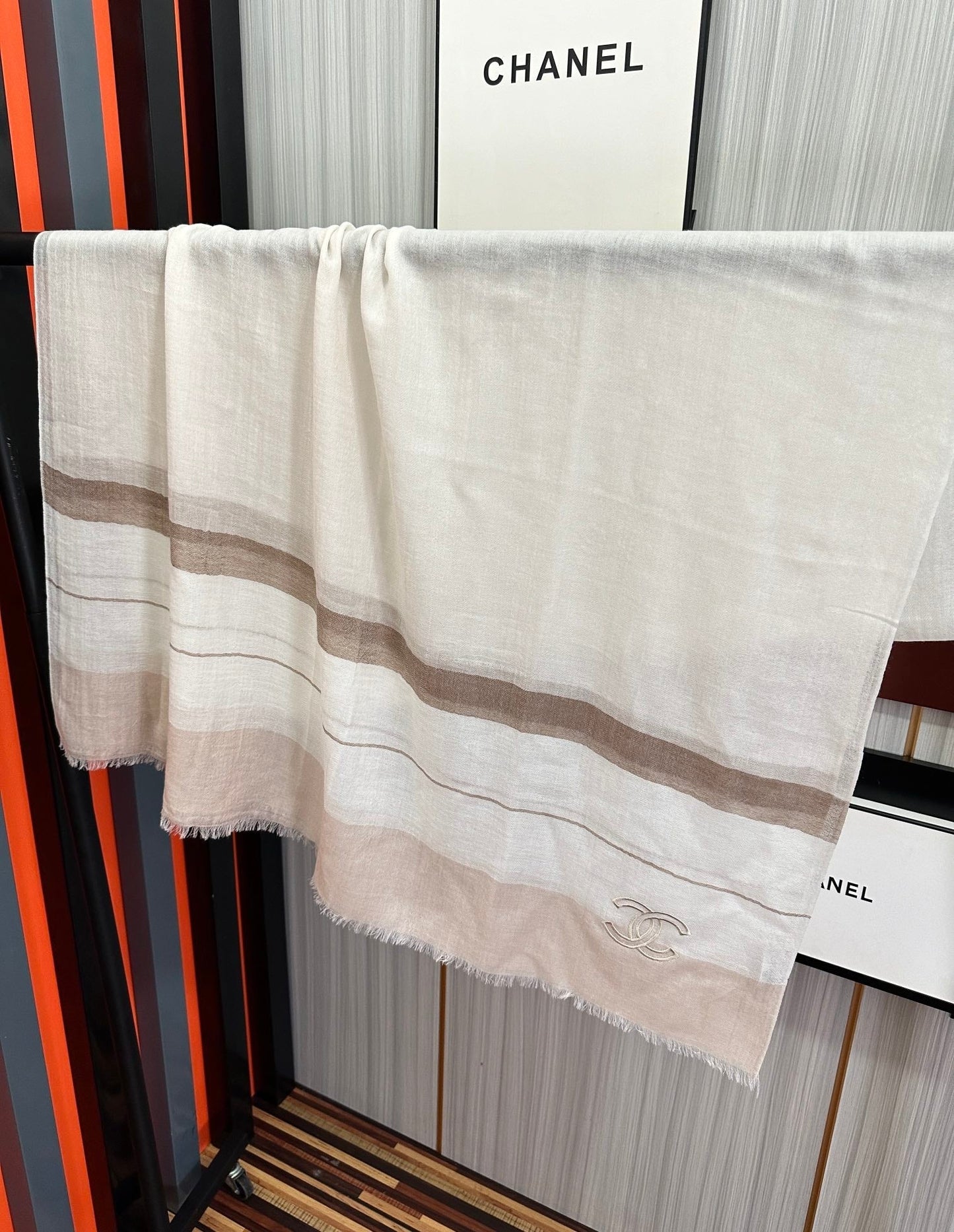 SCARF 200 CM IN TAN BEIGE SILK AND CASHMERE 400024 mysite