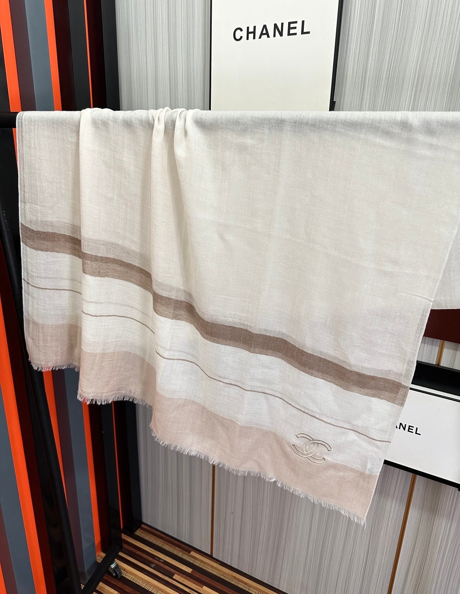 SCARF 200 CM IN TAN BEIGE SILK AND CASHMERE 400024 mysite