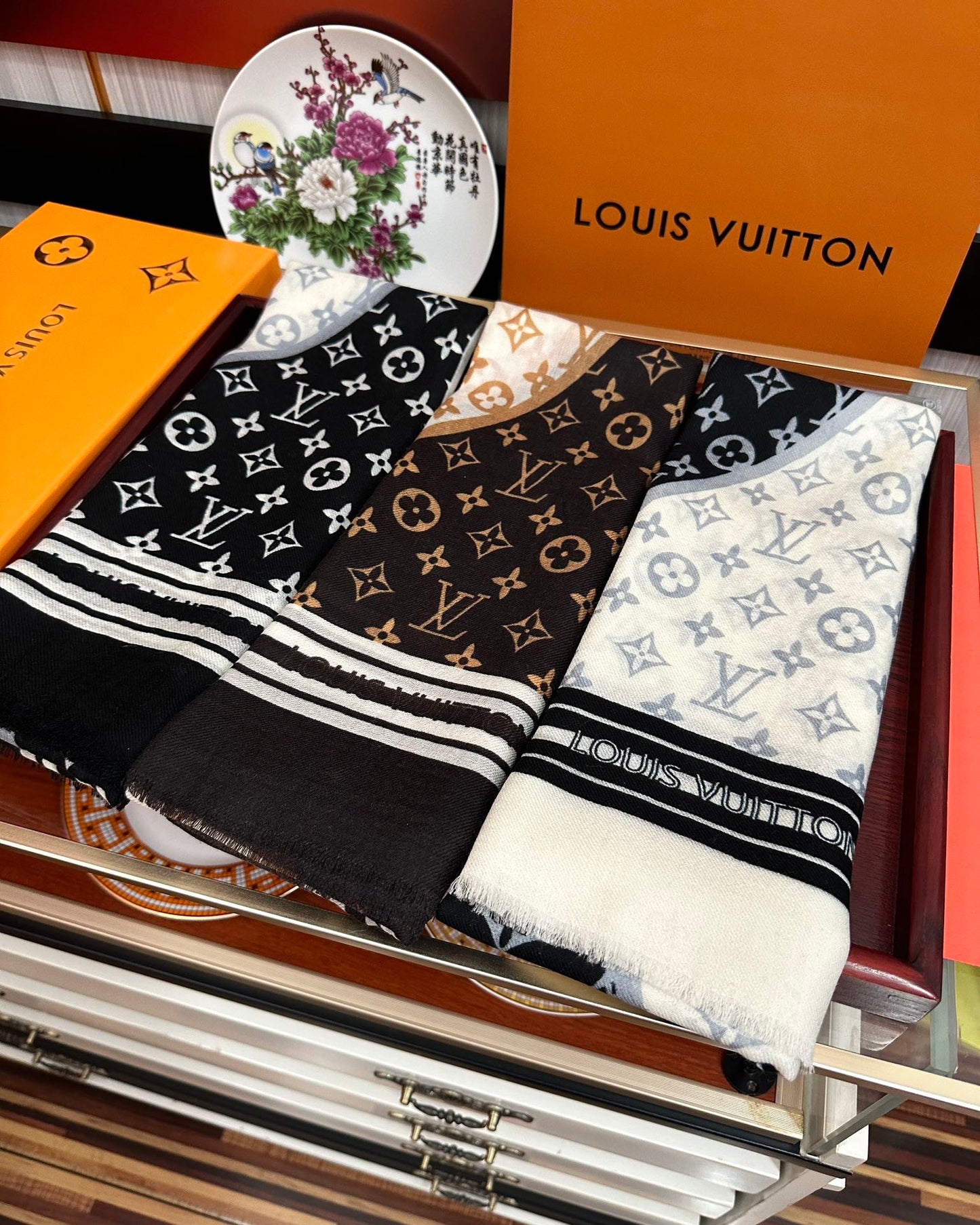 SCARF 200 CM IN BLACK MIX WHITE CASHMERE 400030 mysite