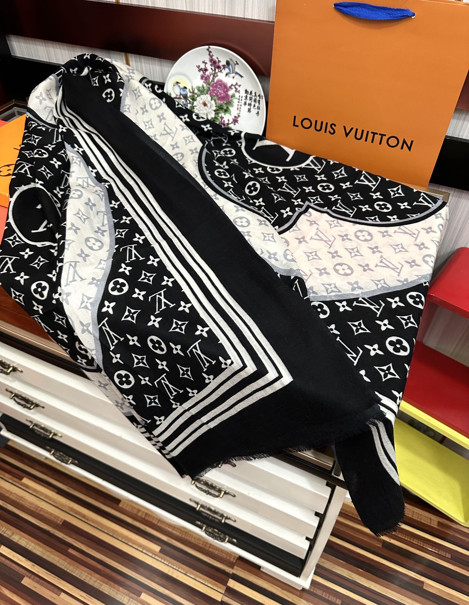 SCARF 200 CM IN BLACK MIX WHITE CASHMERE 400030 mysite