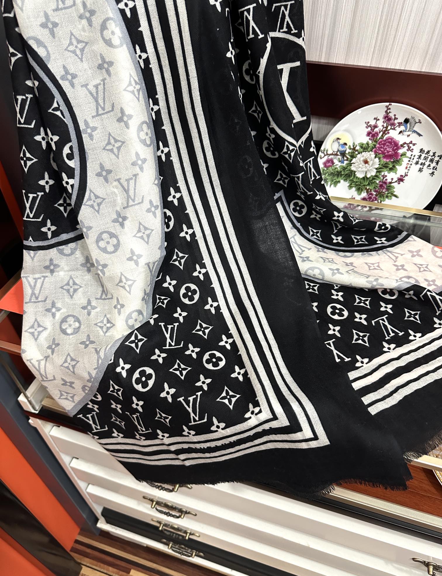 SCARF 200 CM IN BLACK MIX WHITE CASHMERE 400030 mysite