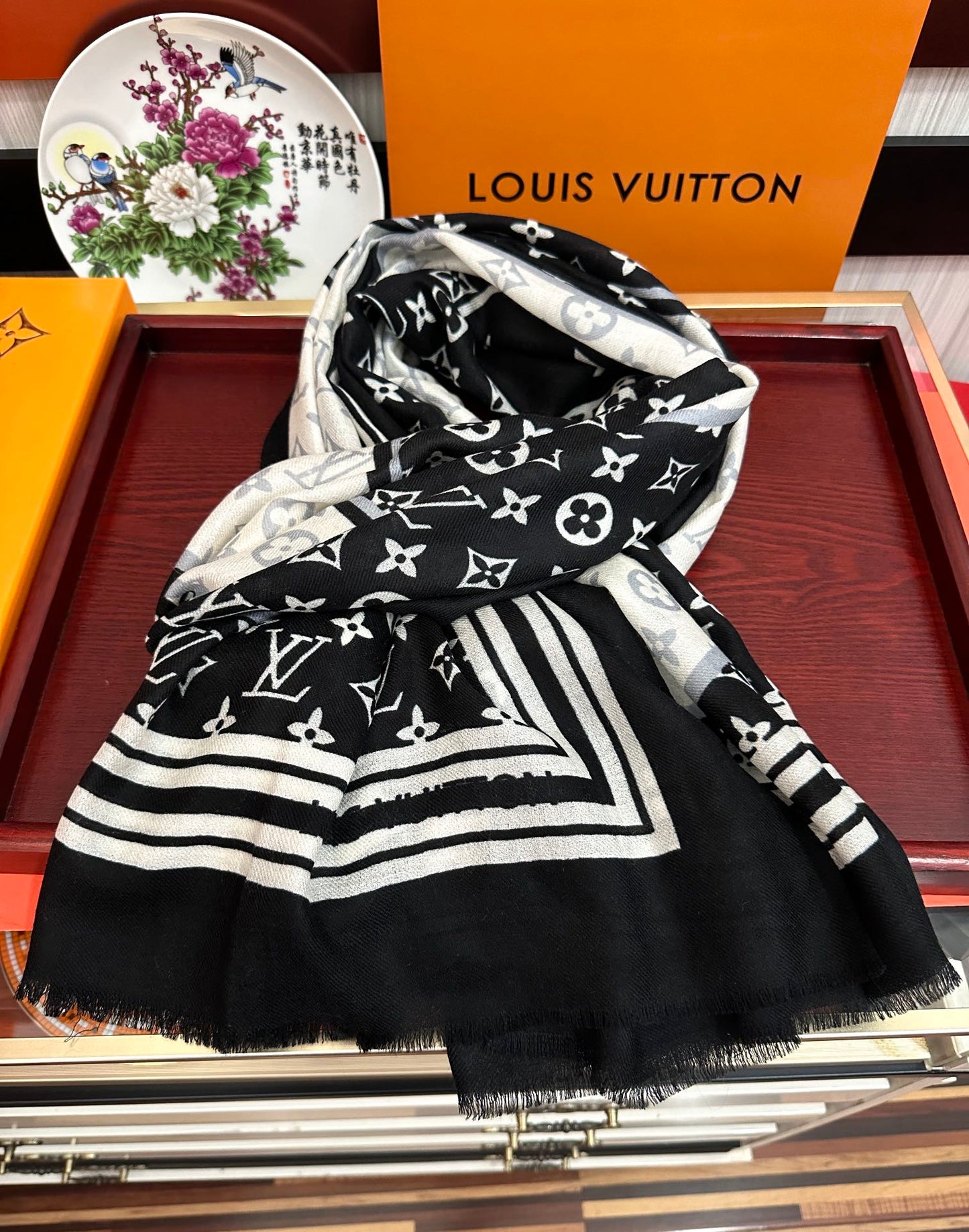 SCARF 200 CM IN BLACK MIX WHITE CASHMERE 400030 mysite