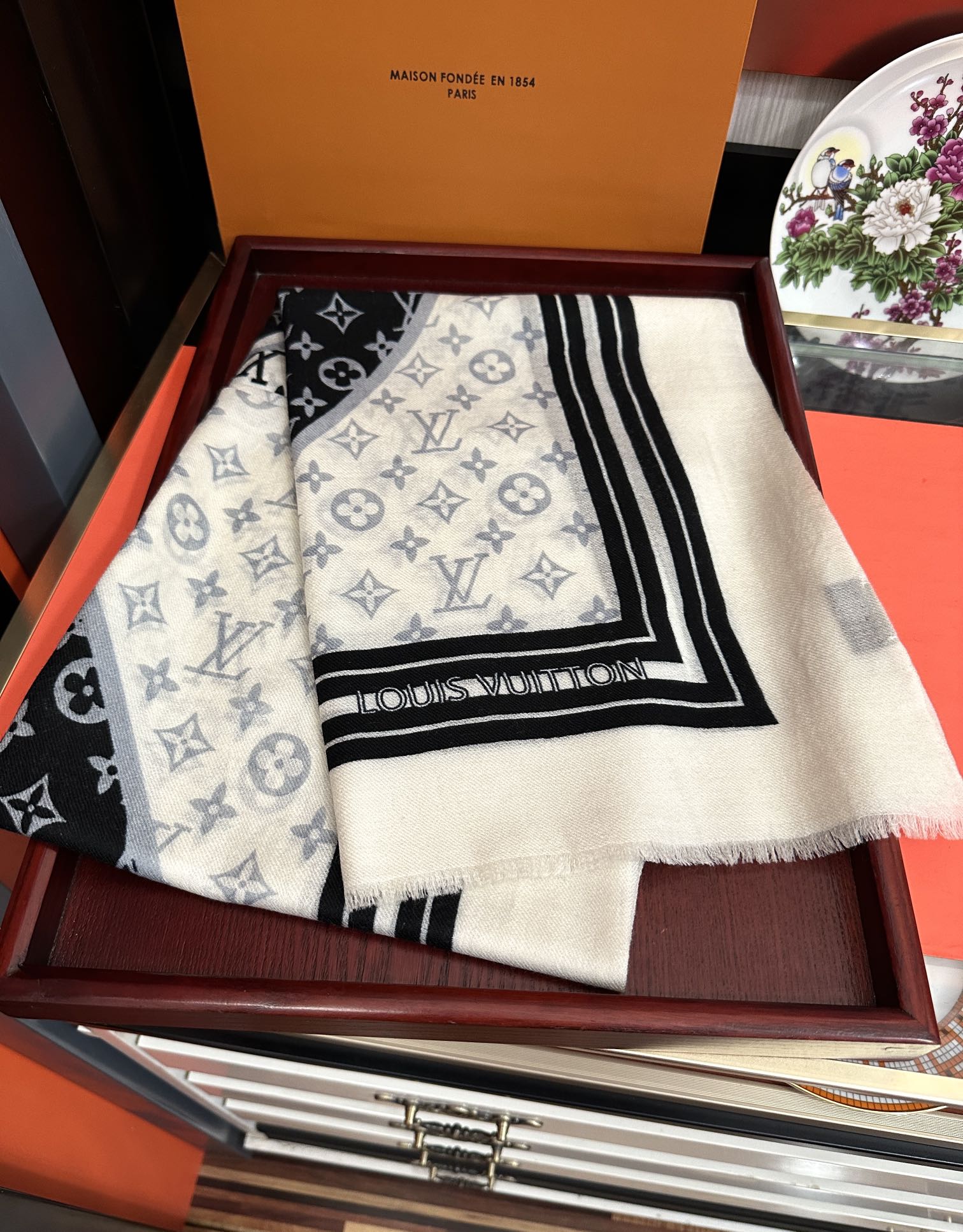 SCARF 200 CM IN BLACK MIX WHITE CASHMERE 400032 mysite