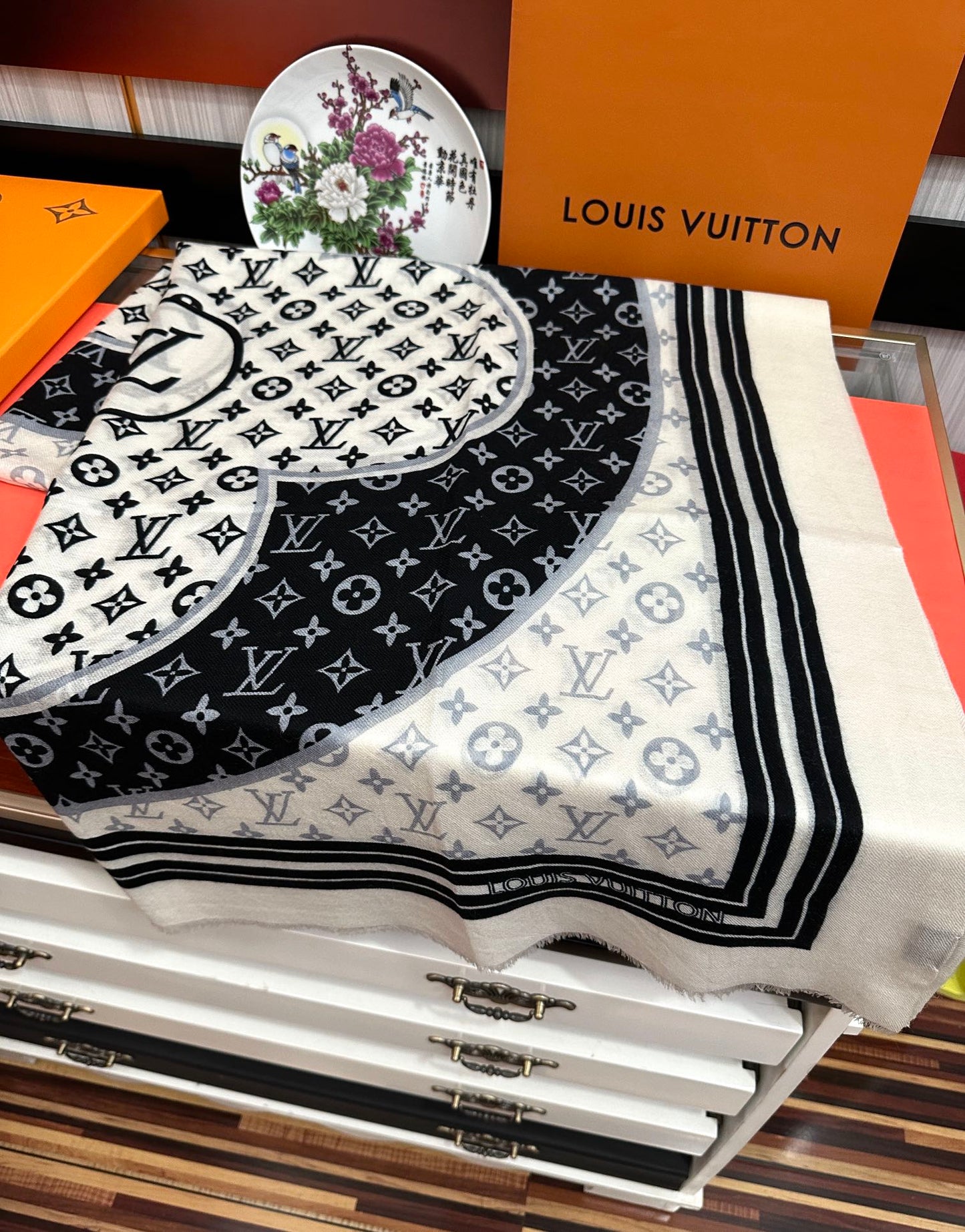 SCARF 200 CM IN BLACK MIX WHITE CASHMERE 400032 mysite