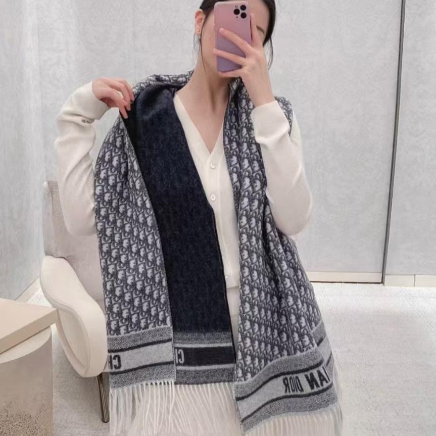 OBLIQUE 190 CM SCARF IN BLACK MIX WHITE TECHNICAL CASHMERE 415486 mysite