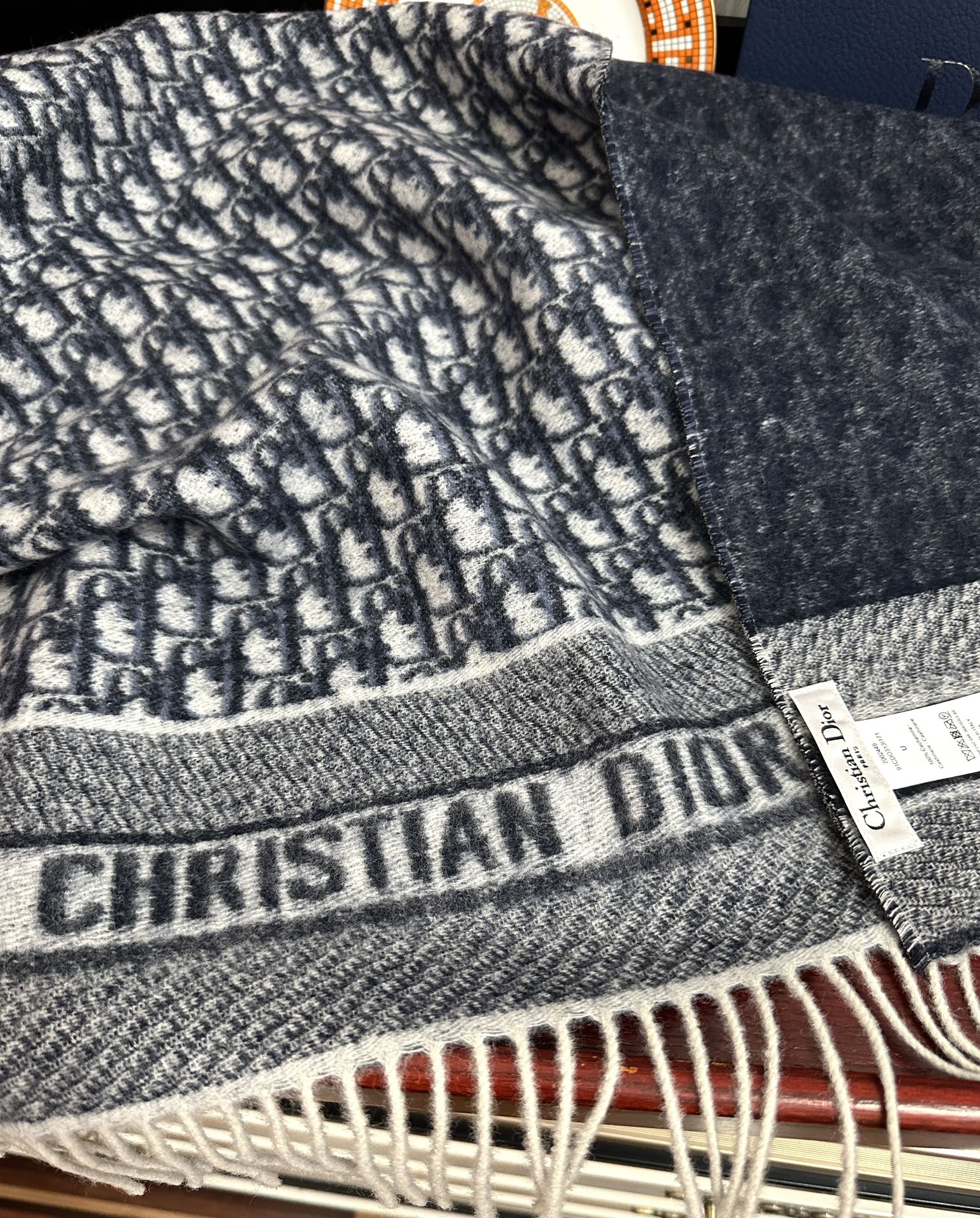 OBLIQUE 190 CM SCARF IN BLACK MIX WHITE TECHNICAL CASHMERE 415486 mysite