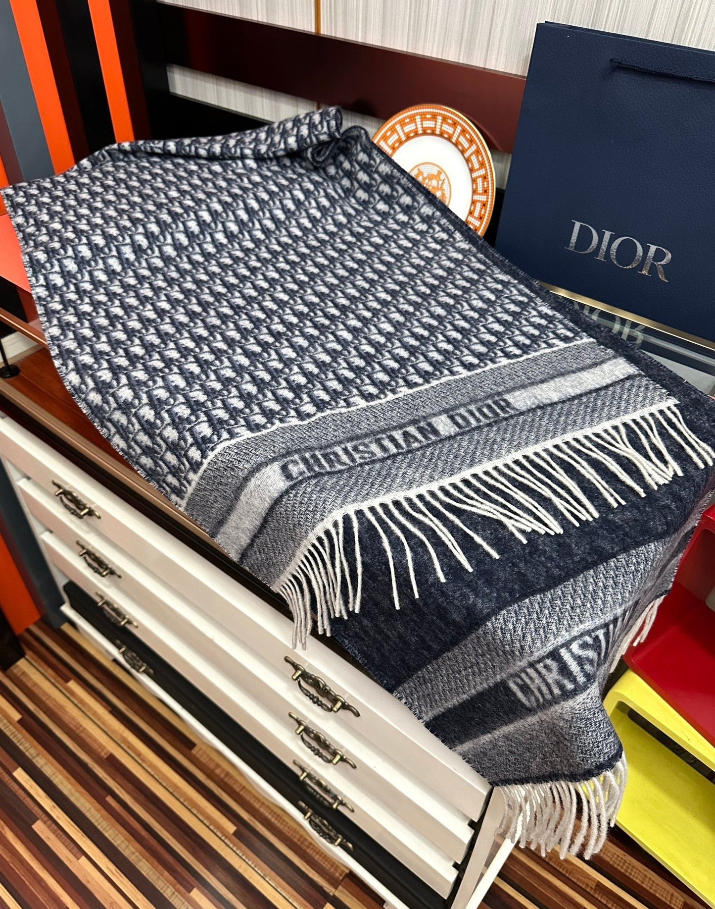 OBLIQUE 190 CM SCARF IN BLACK MIX WHITE TECHNICAL CASHMERE 415486 mysite