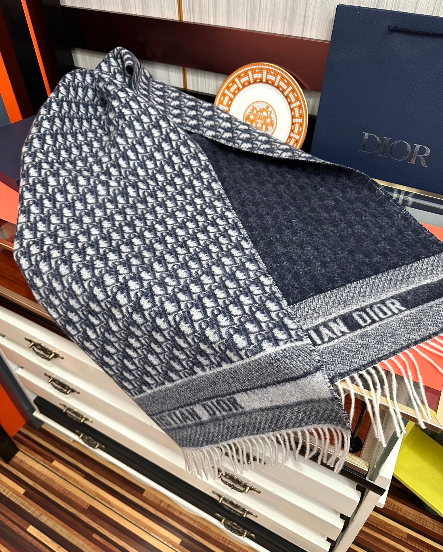 OBLIQUE 190 CM SCARF IN BLACK MIX WHITE TECHNICAL CASHMERE 415486 mysite