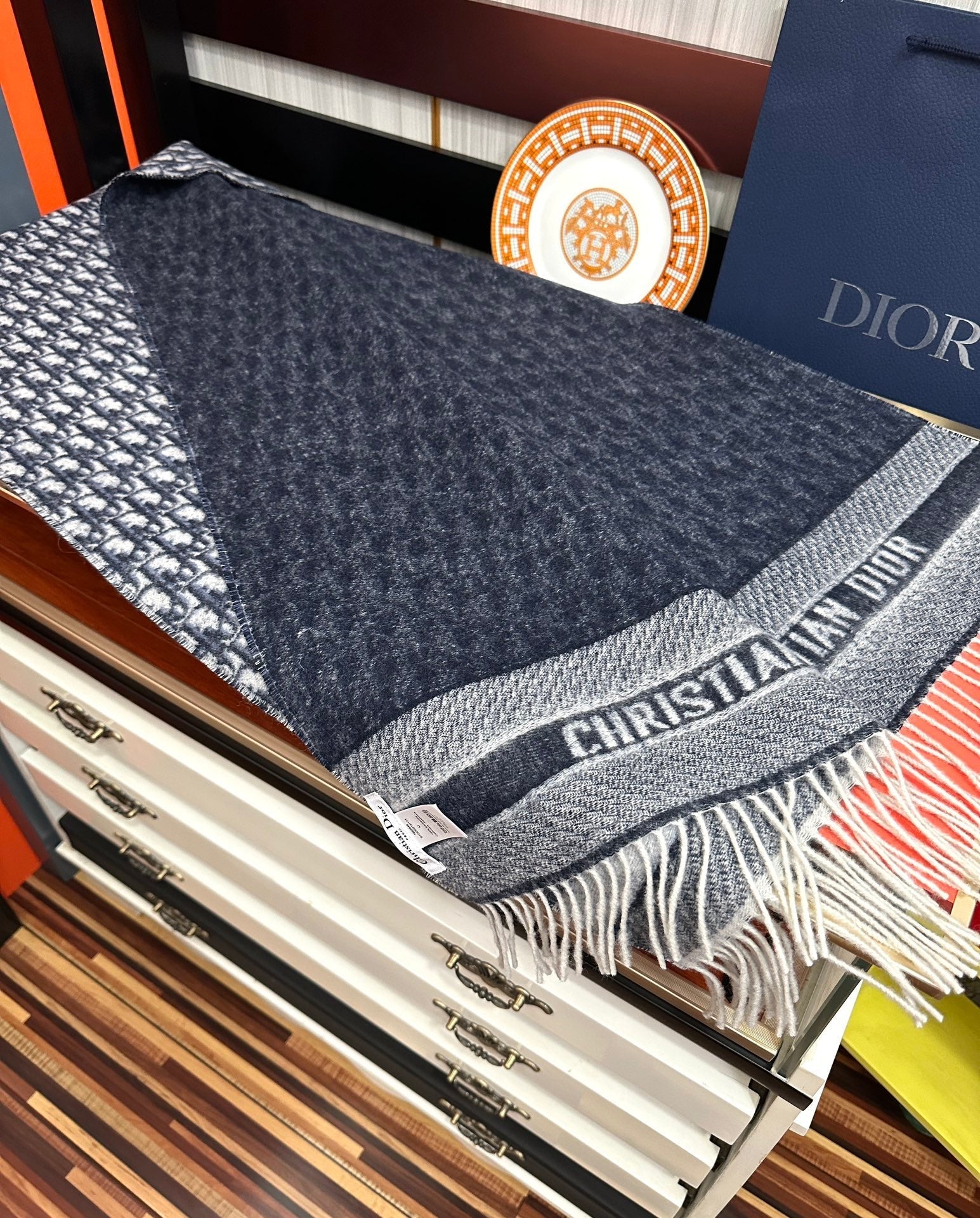 OBLIQUE 190 CM SCARF IN BLACK MIX WHITE TECHNICAL CASHMERE 415486 mysite