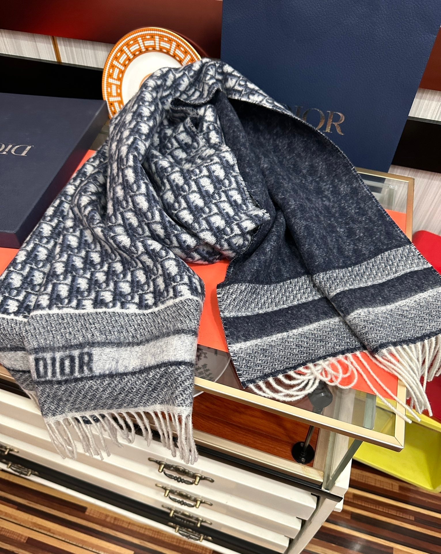 OBLIQUE 190 CM SCARF IN BLACK MIX WHITE TECHNICAL CASHMERE 415486 mysite