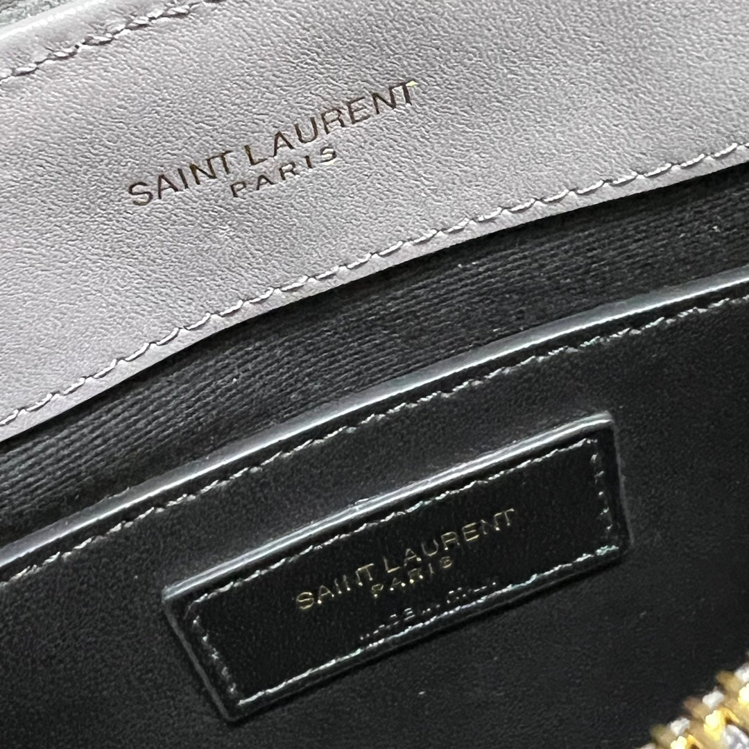 LOULOU SMALL 23 IN GRAY SUEDE GOLD HARDWARE mysite