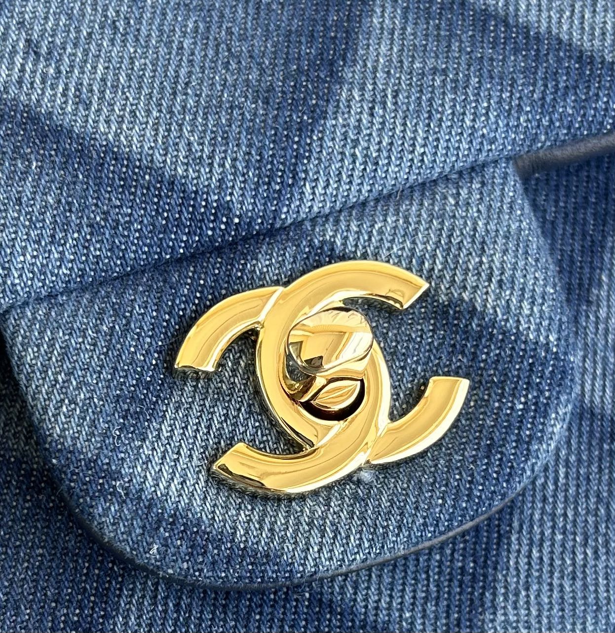 MINI FLAP BAG 20 IN CLASSIC BLUE DENIM GOLD HARDWARE mysite