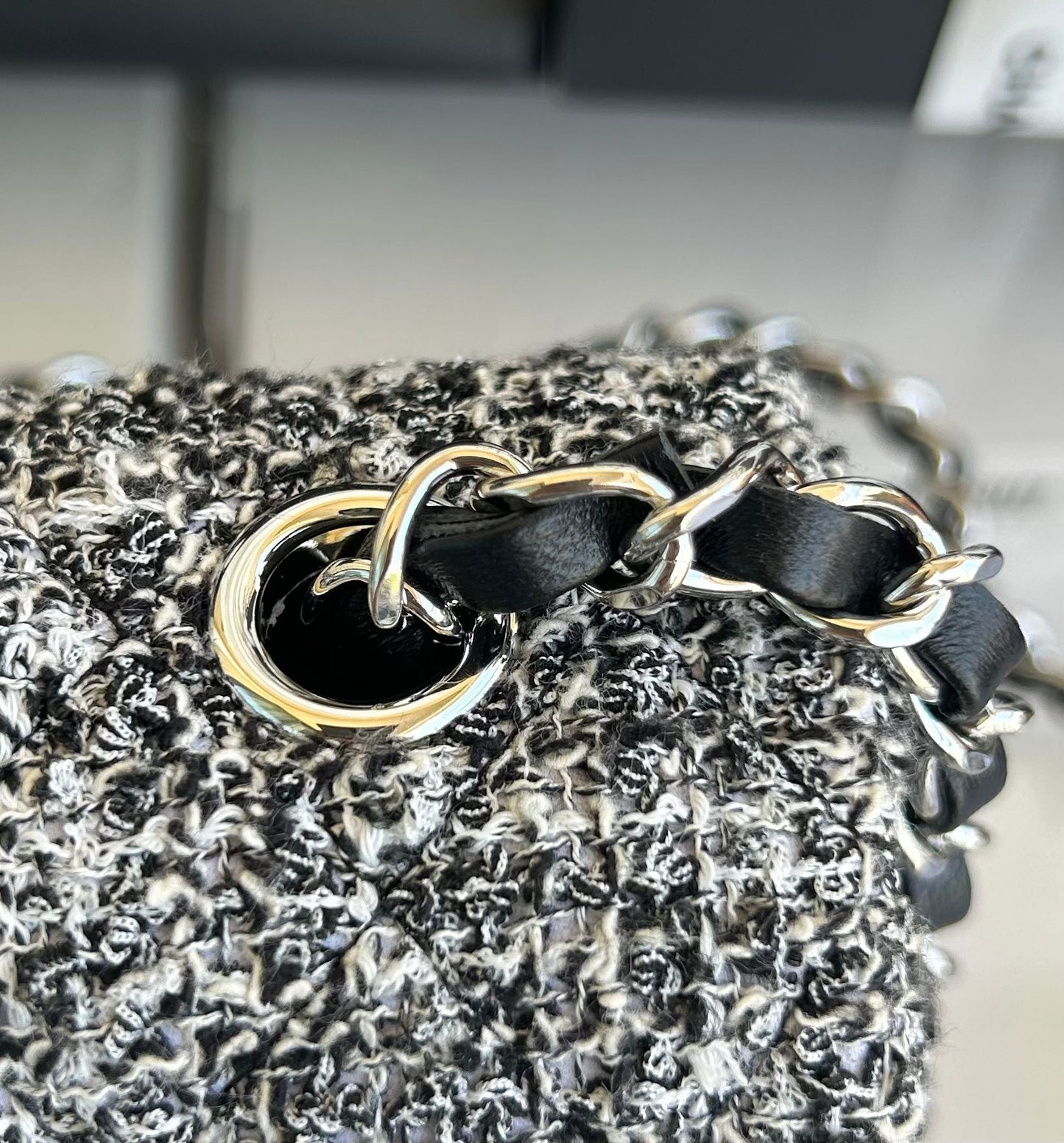 MINI FLAP BAG 20 IN LIGHT GRAY TWEED SILVER HARDWARE mysite