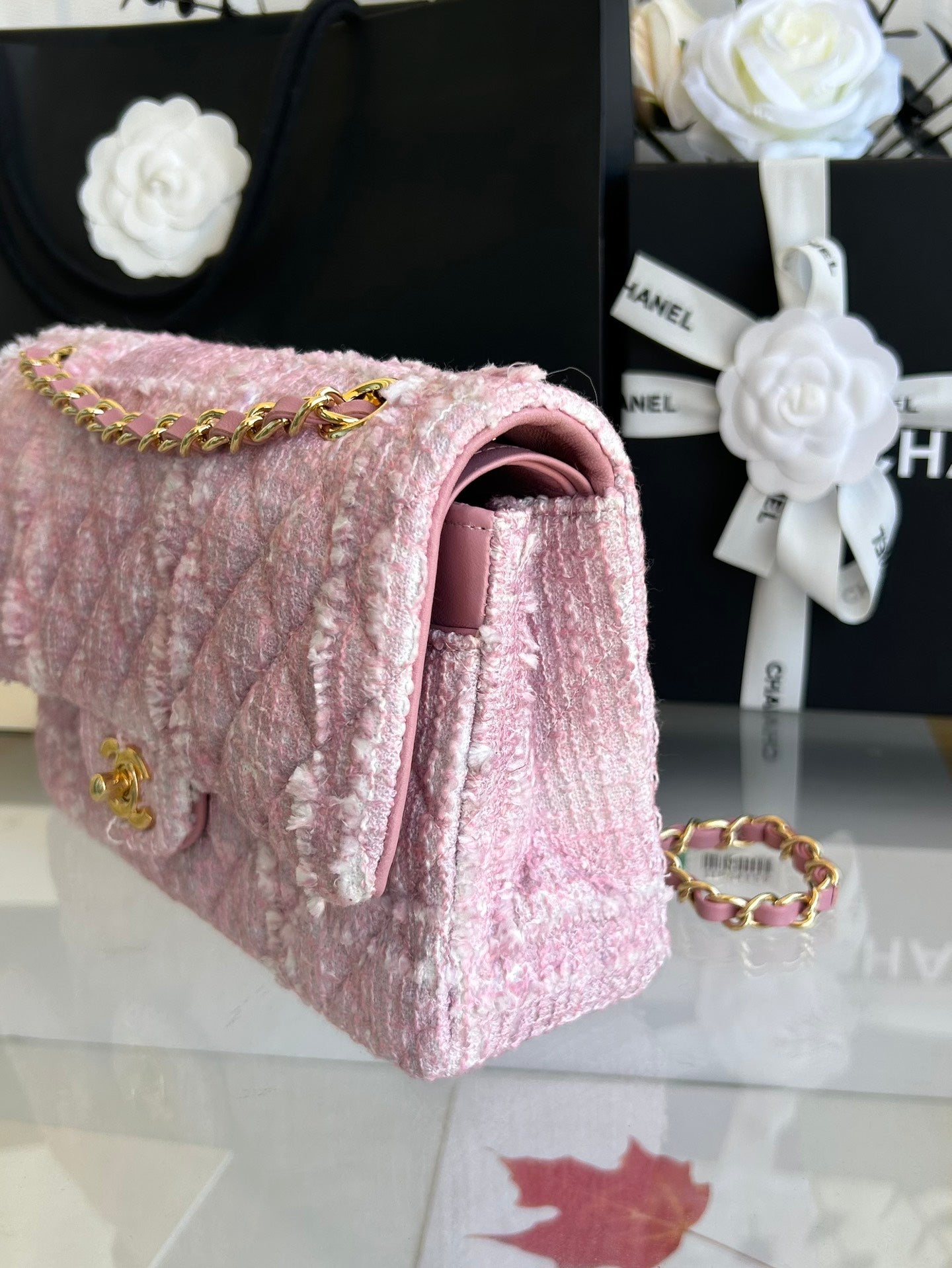 MEDIUM FLAP BAG 25 IN LIGHT PINK TWEED GOLD HARDWARE mysite