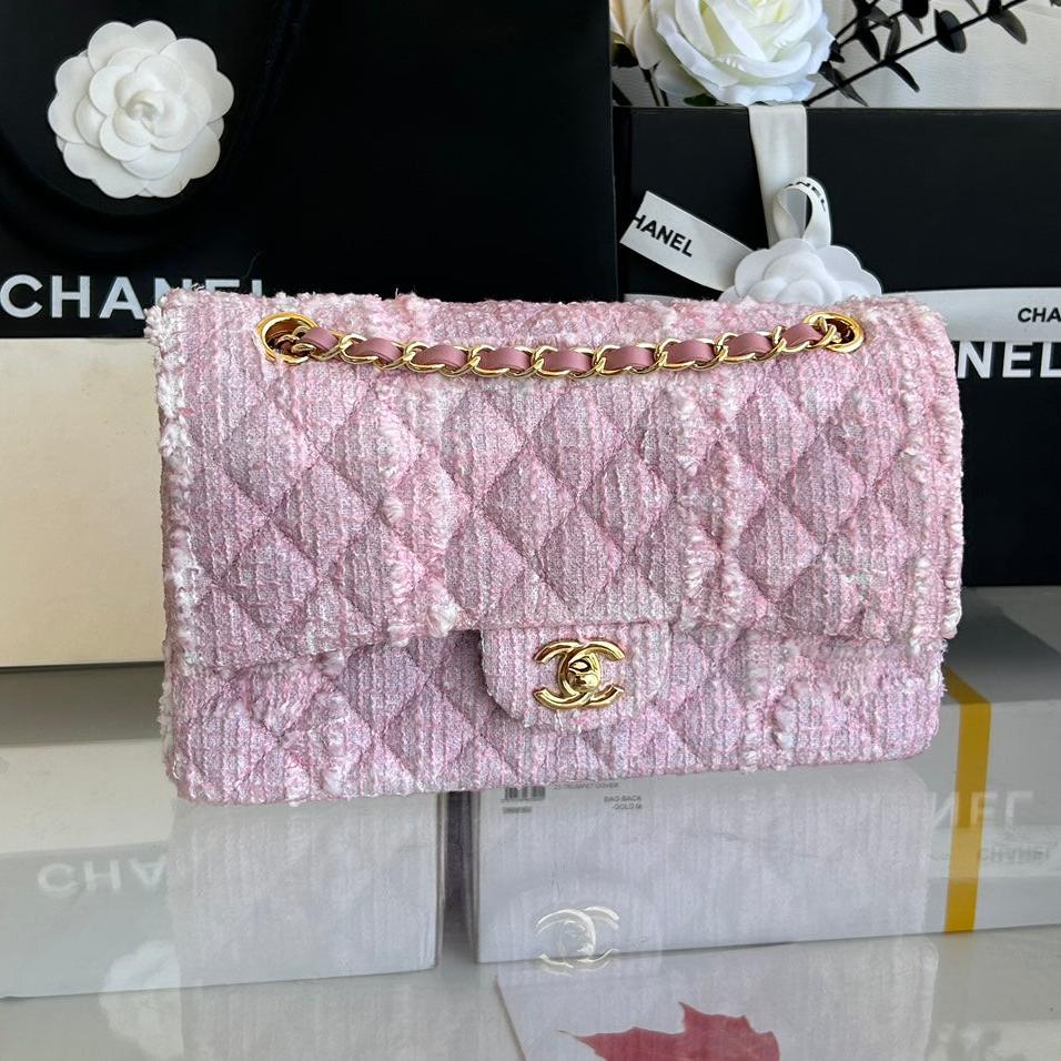 MEDIUM FLAP BAG 25 IN LIGHT PINK TWEED GOLD HARDWARE mysite