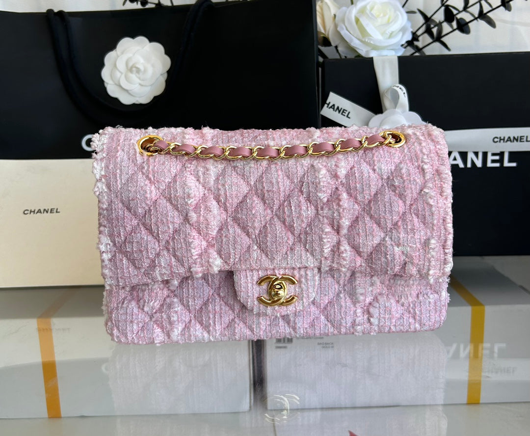 MEDIUM FLAP BAG 25 IN LIGHT PINK TWEED GOLD HARDWARE mysite