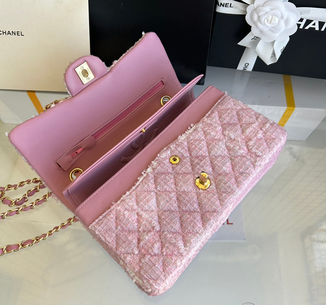 MEDIUM FLAP BAG 25 IN LIGHT PINK TWEED GOLD HARDWARE mysite