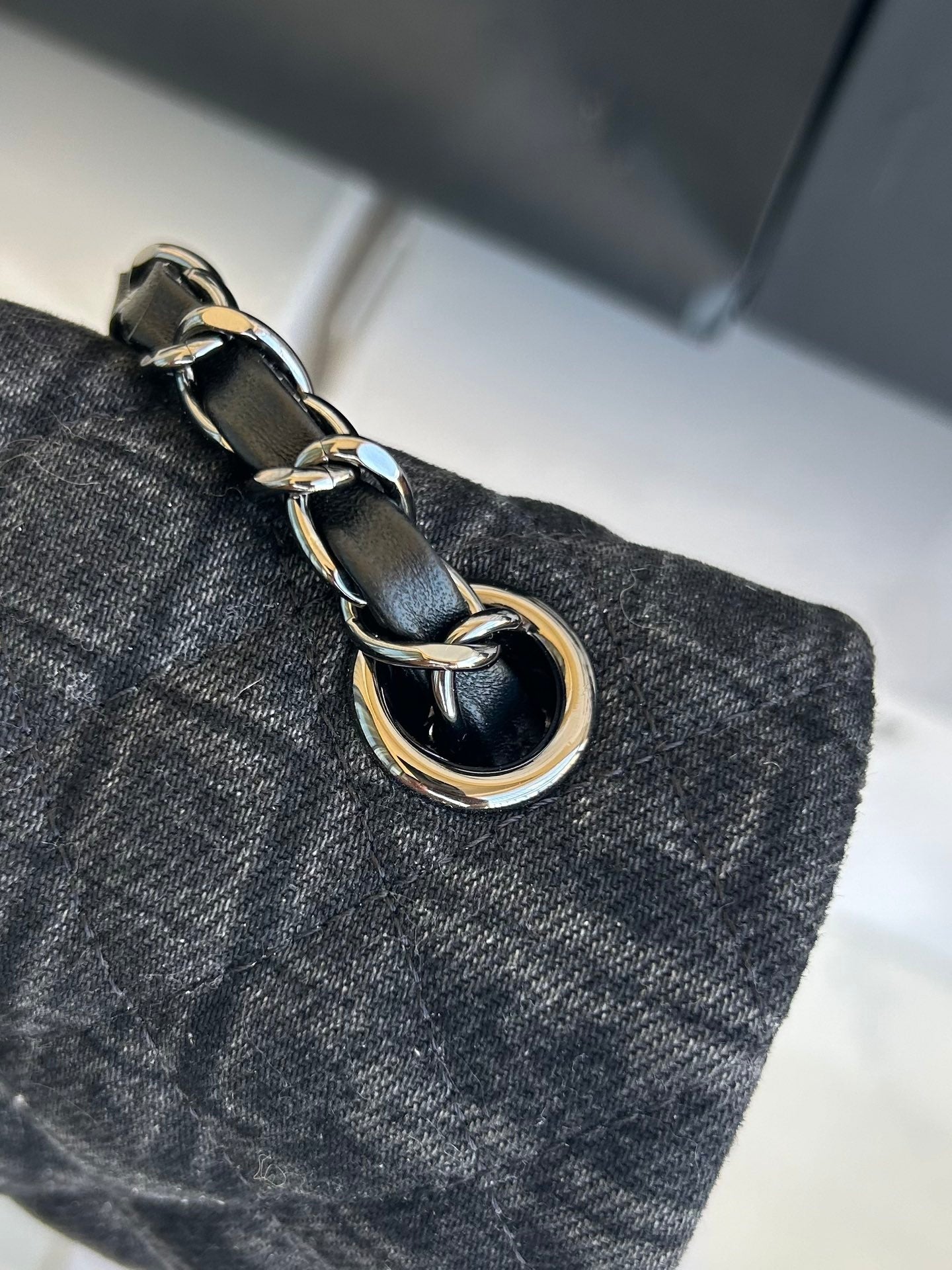 SMALL FLAP BAG 20 IN BLACK DENIM AND CALFSKIN LINING SILVER HARDWARE mysite