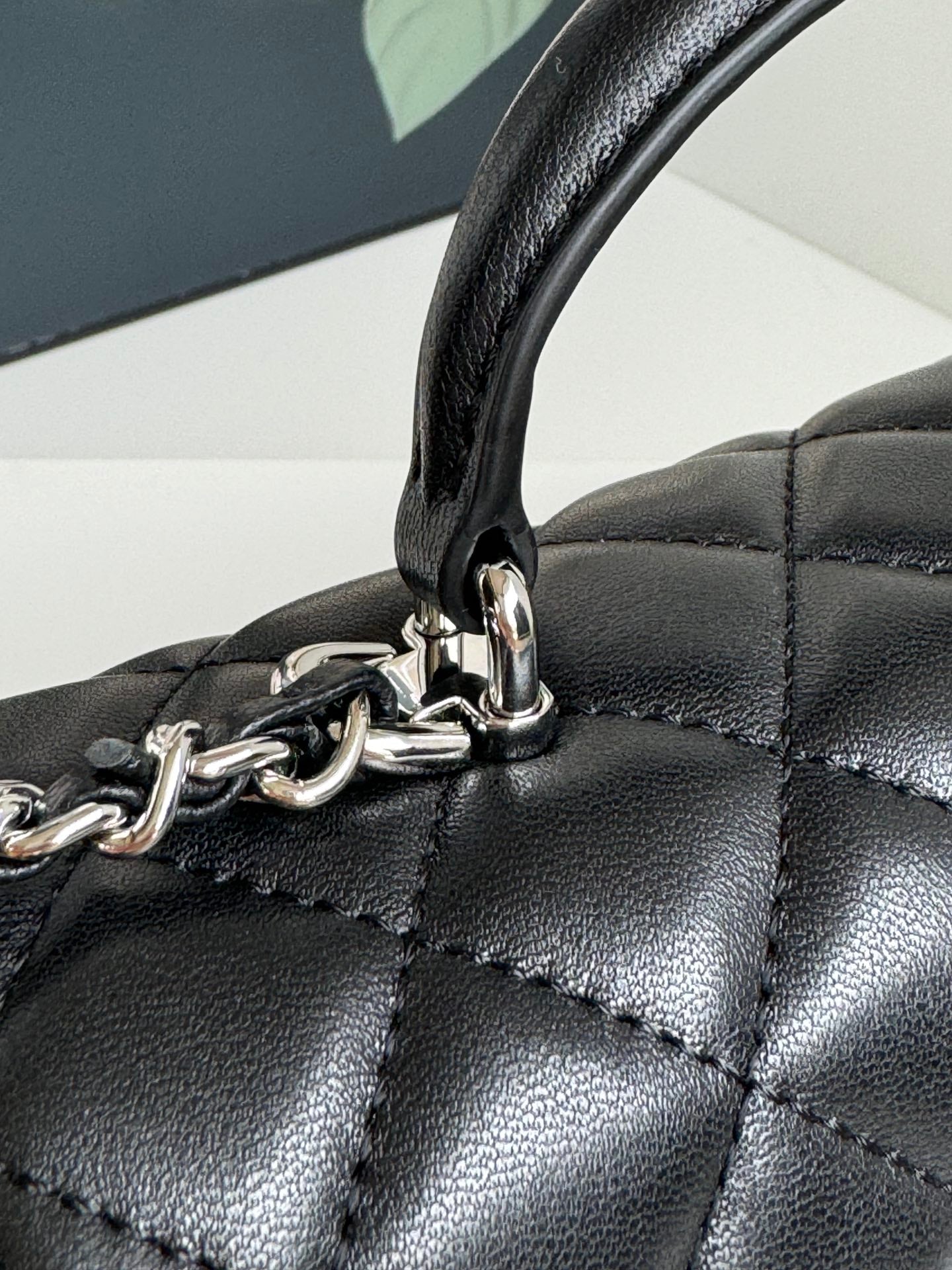 24c mini flap bag 20cm with top handle black calfskin silver hardware mysite