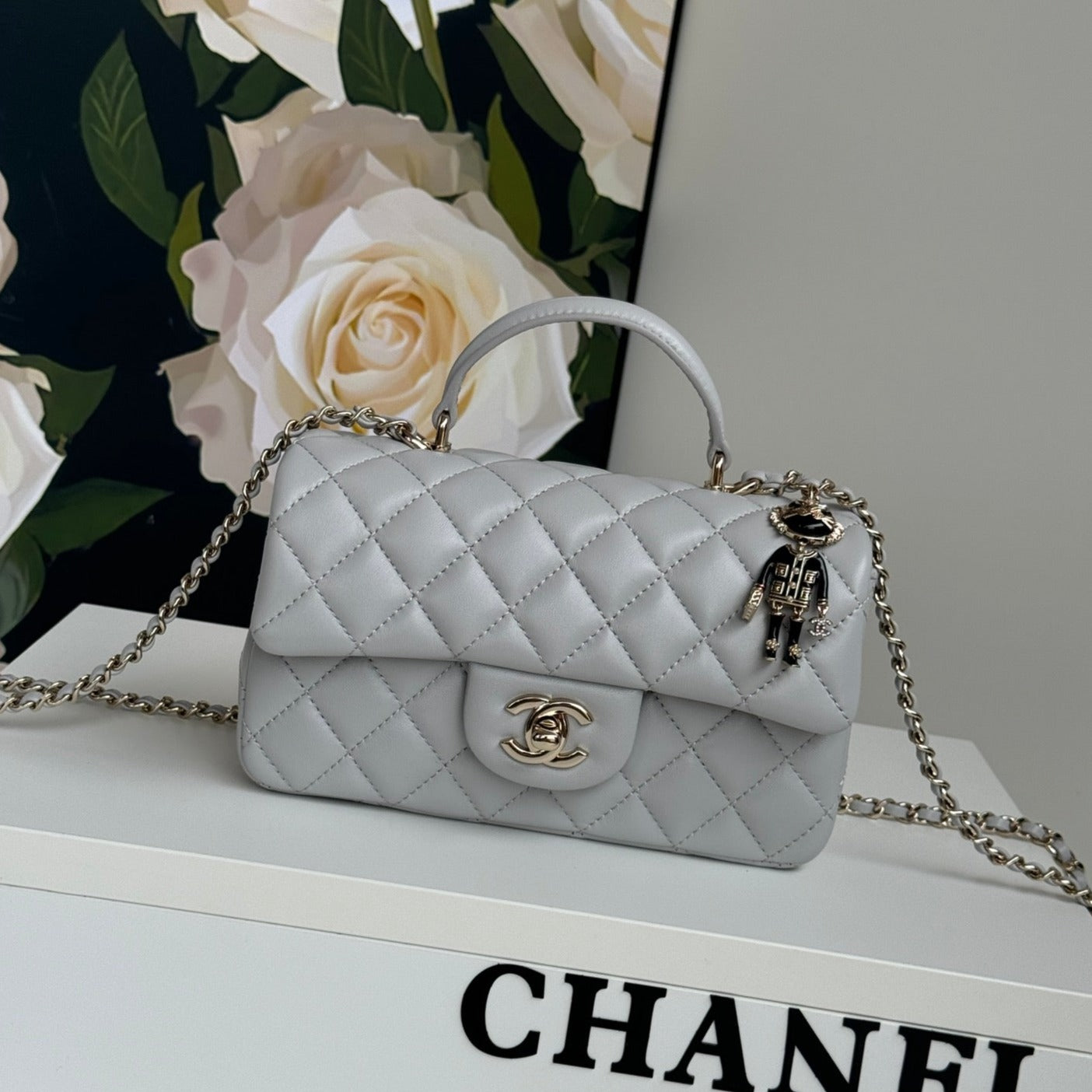 24c mini flap bag 20cm with top handle grey calfskin mysite