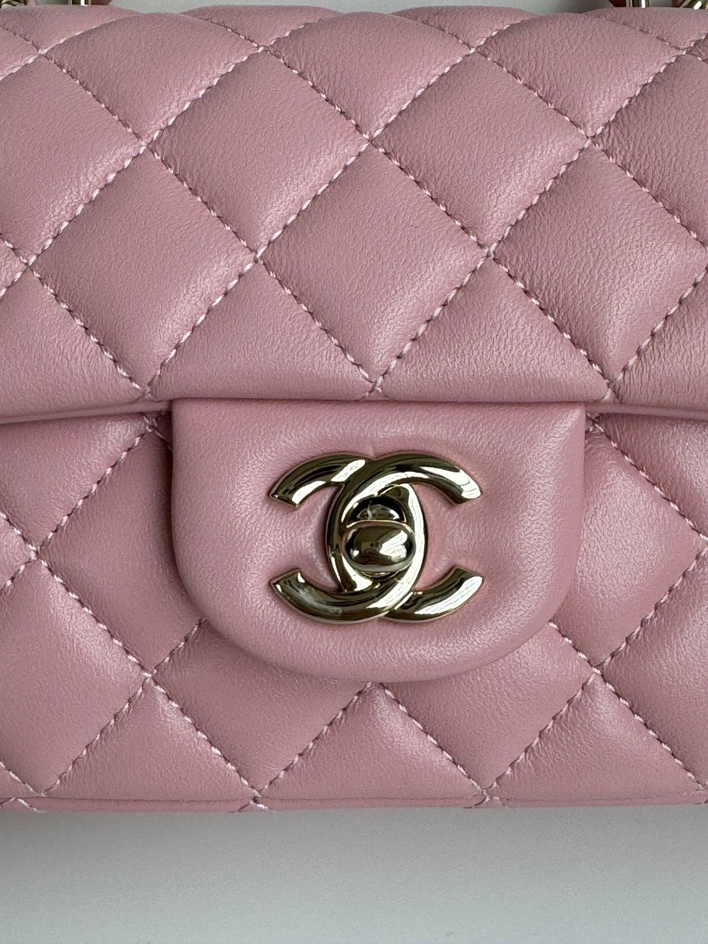 24c mini flap bag 20cm with top handle pink calfskin silver hardware mysite