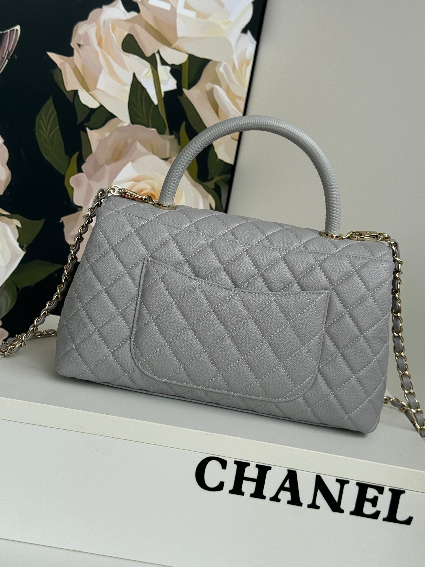 coco handle medium 29cm grey quilted caviar leather gold hardware mysite