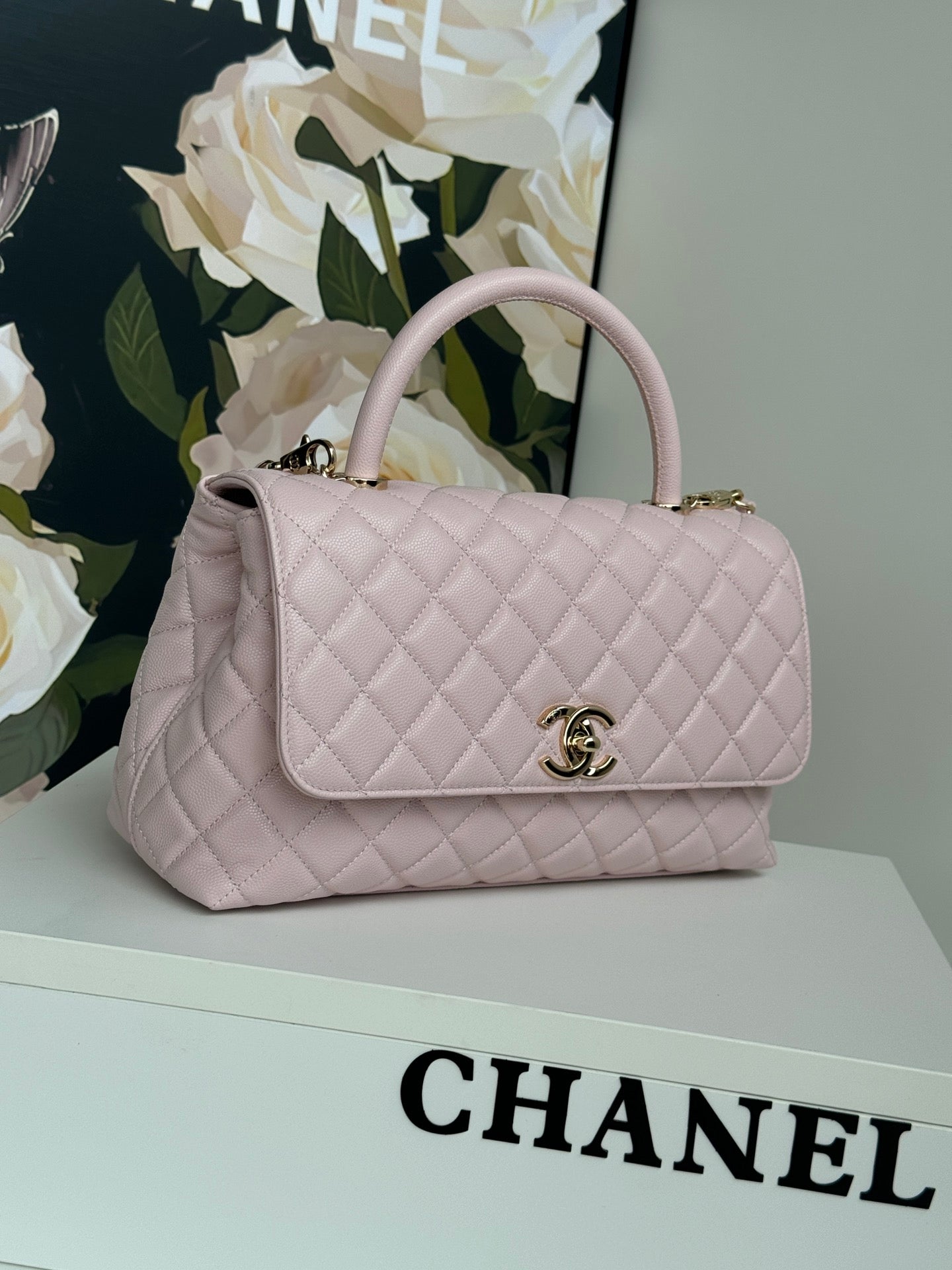 coco handle medium 29cm pastel pink quilted caviar leather gold hardware mysite