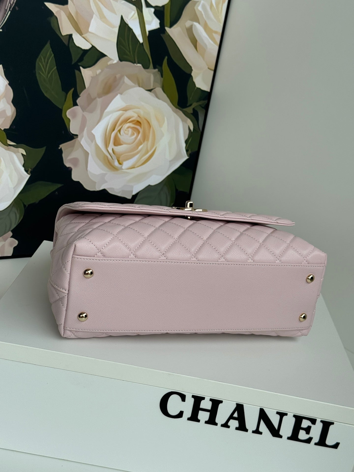 coco handle medium 29cm pastel pink quilted caviar leather gold hardware mysite