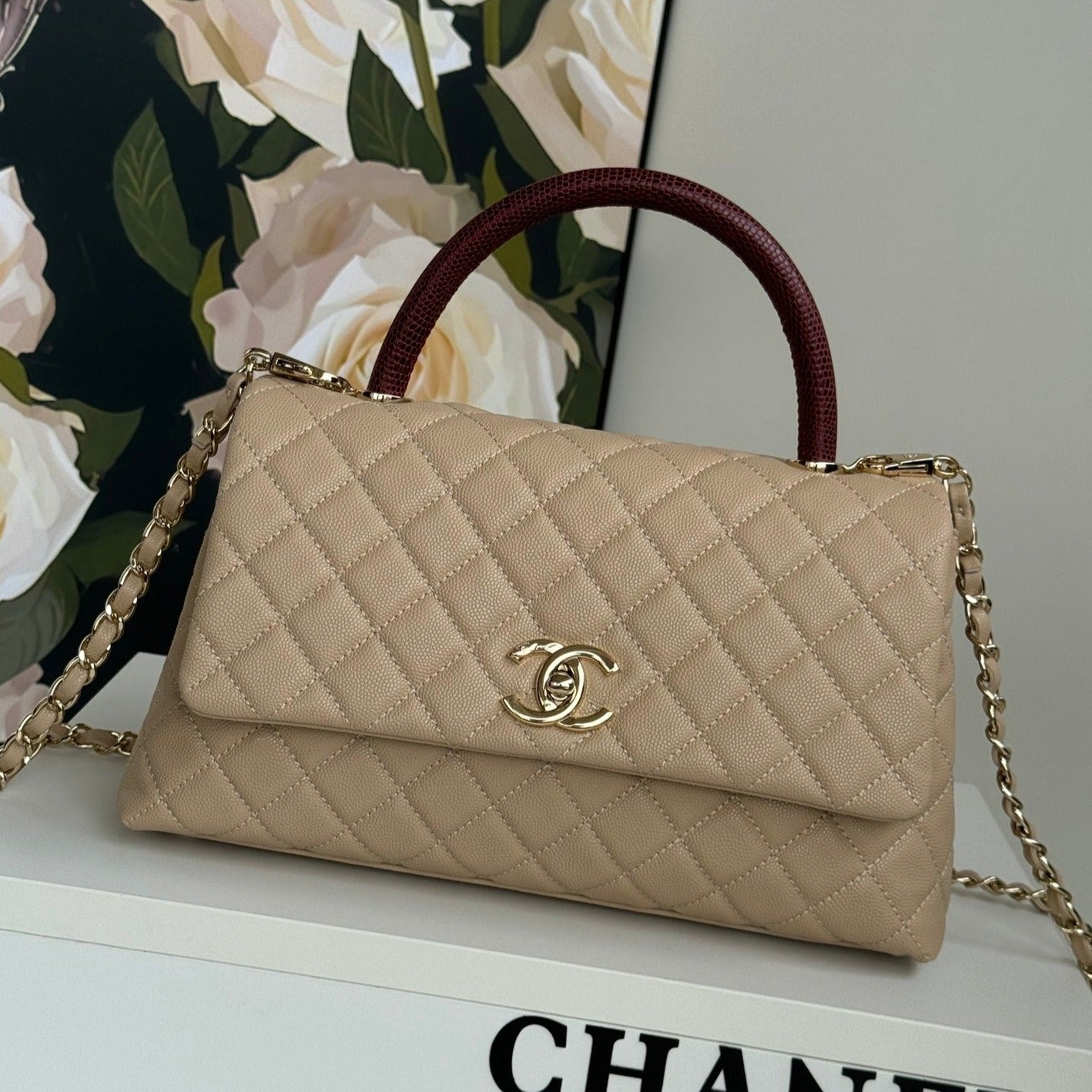 coco handle medium 29cm beige red quilted caviar leather gold hardware mysite