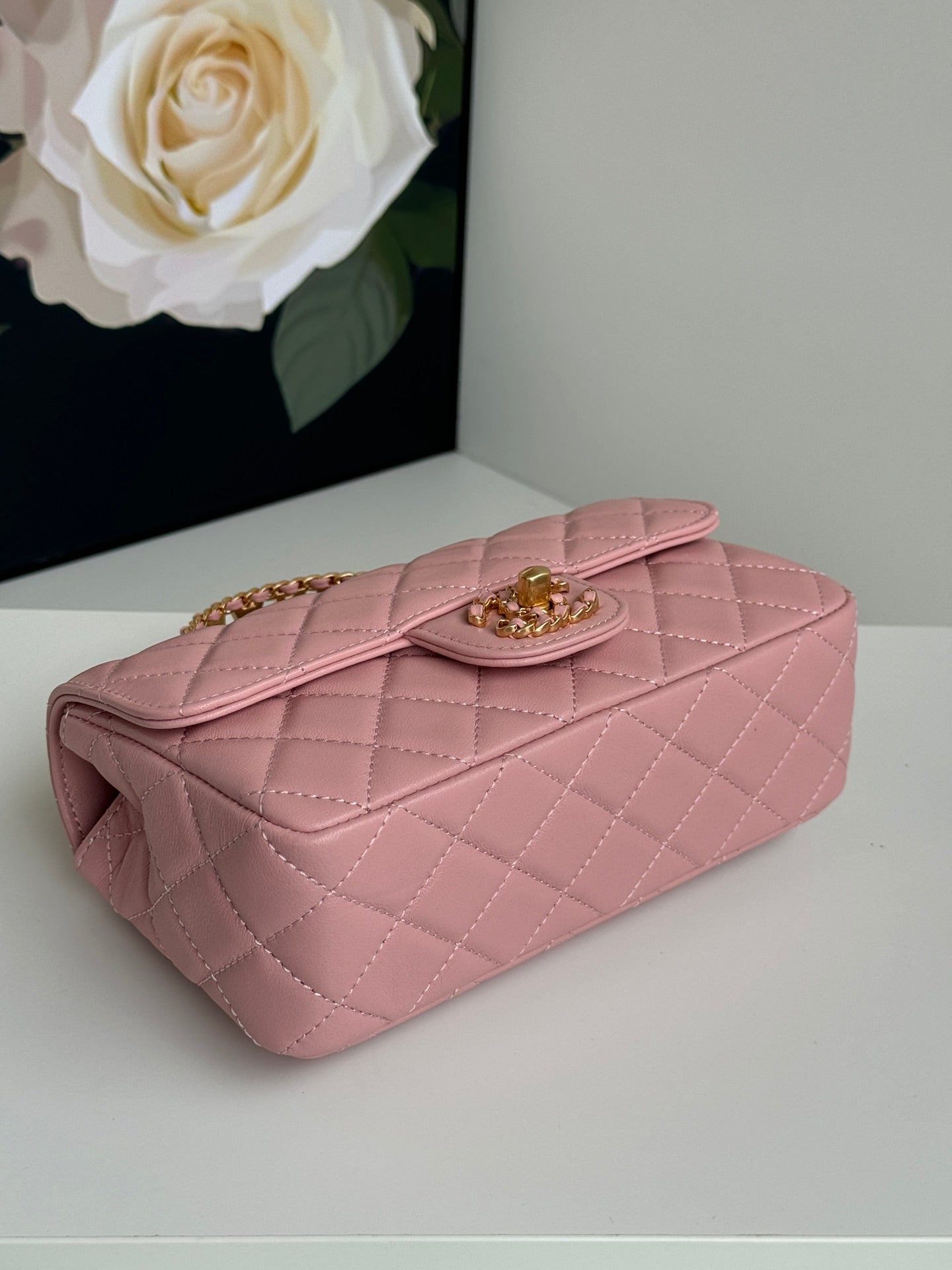 24c mini flap bag 20cm with top handle pink lambskin mysite