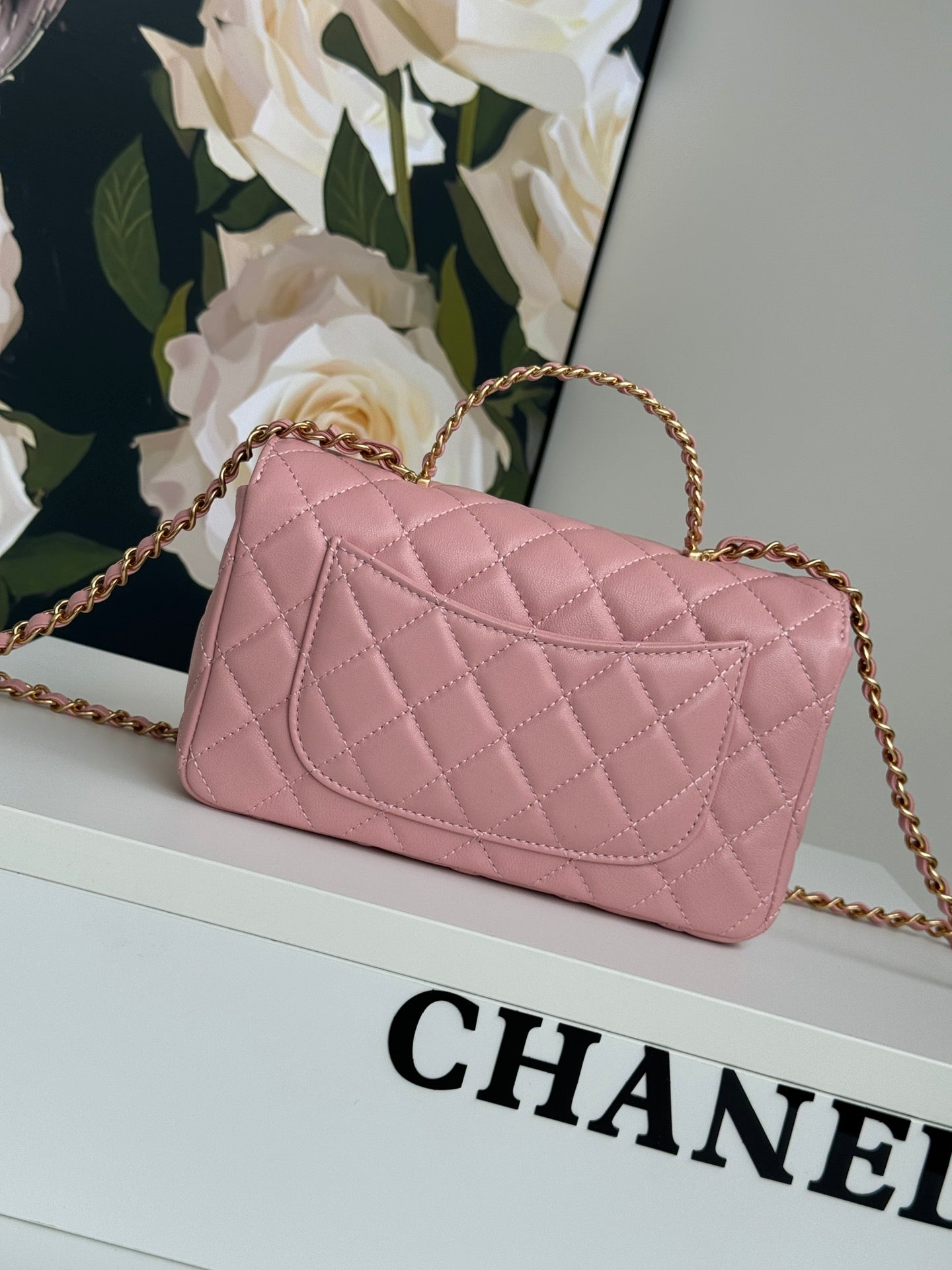 24c mini flap bag 20cm with top handle pink lambskin mysite