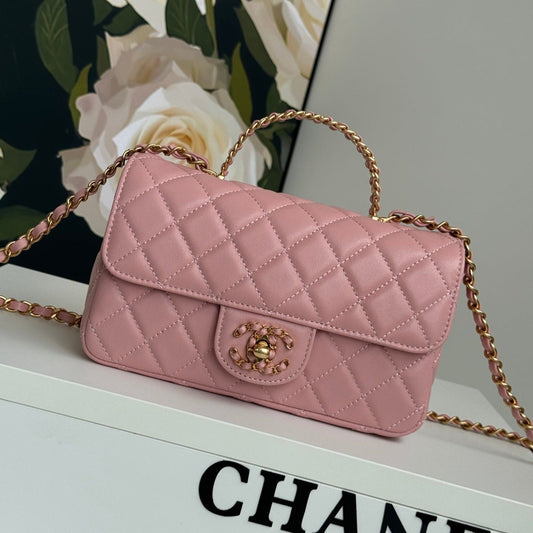 24c mini flap bag 20cm with top handle pink lambskin mysite
