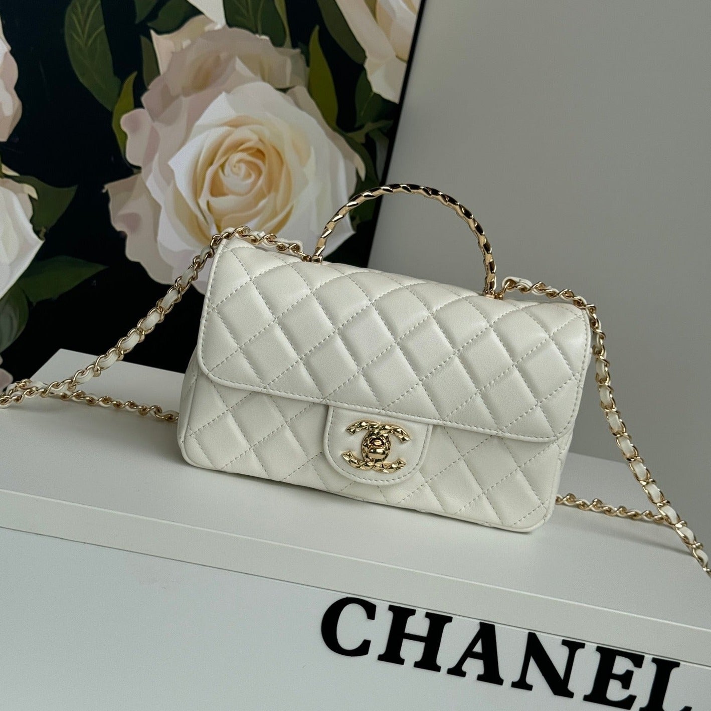 24c mini flap bag 20cm with top handle white lambskin mysite