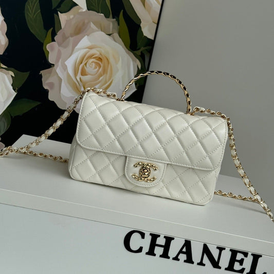 24c mini flap bag 20cm with top handle white lambskin mysite