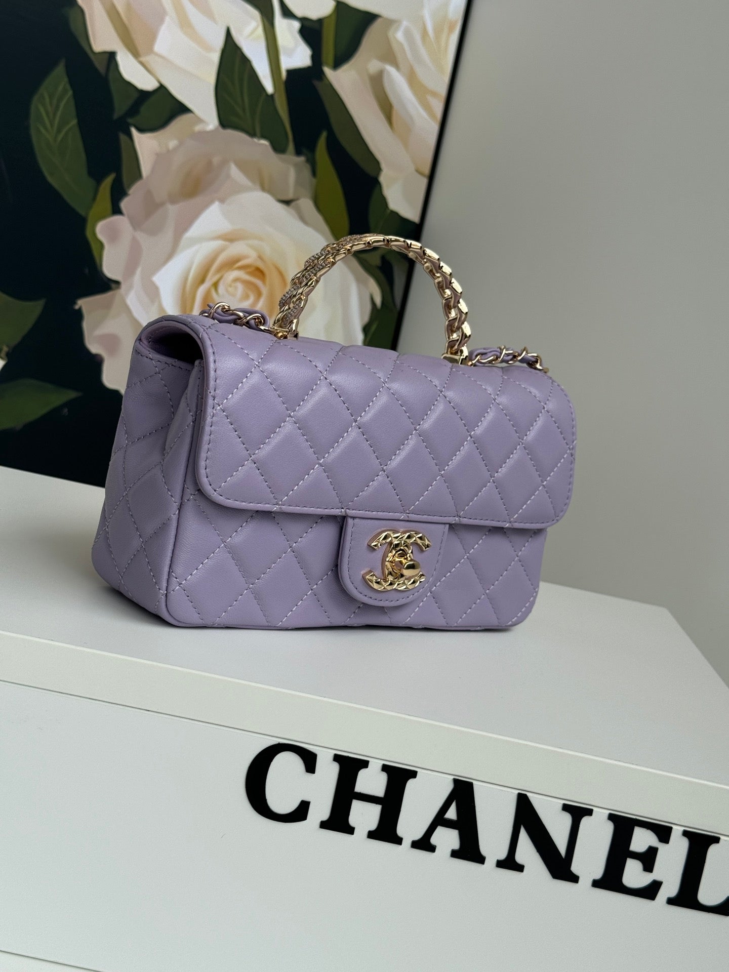 24c mini flap bag 20cm with top handle violet lambskin mysite